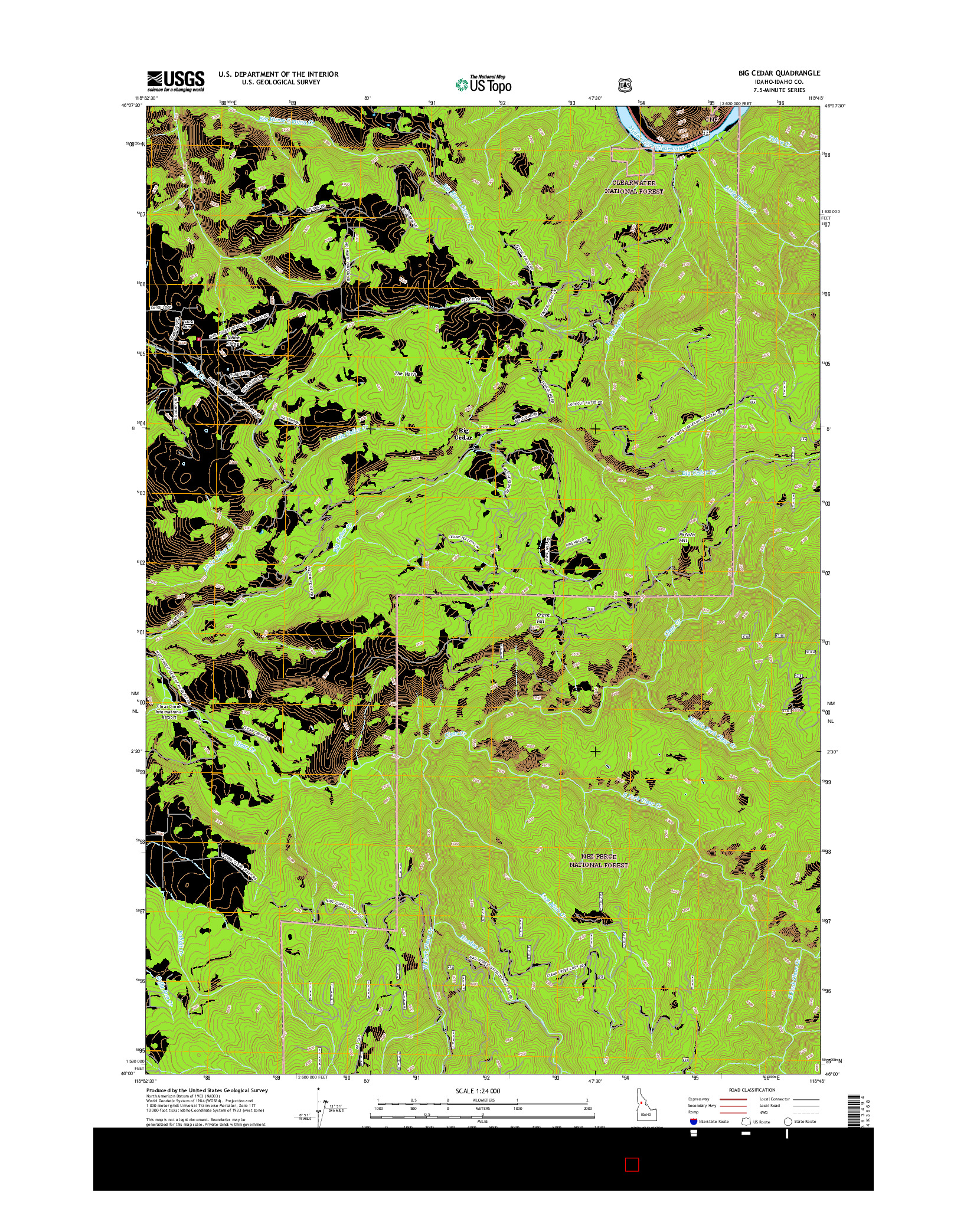 USGS US TOPO 7.5-MINUTE MAP FOR BIG CEDAR, ID 2017