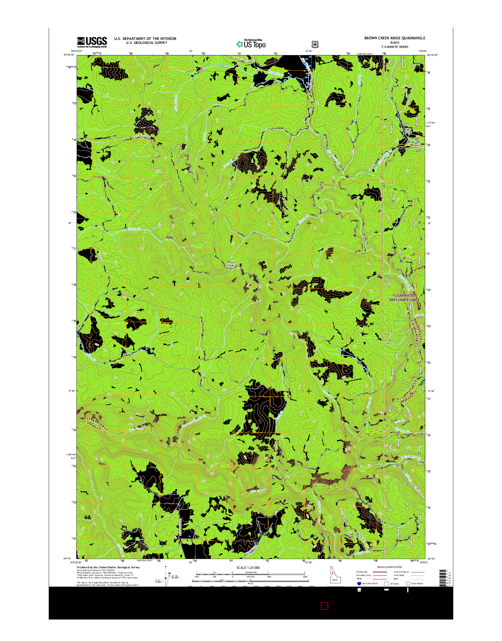 USGS US TOPO 7.5-MINUTE MAP FOR BROWN CREEK RIDGE, ID 2017