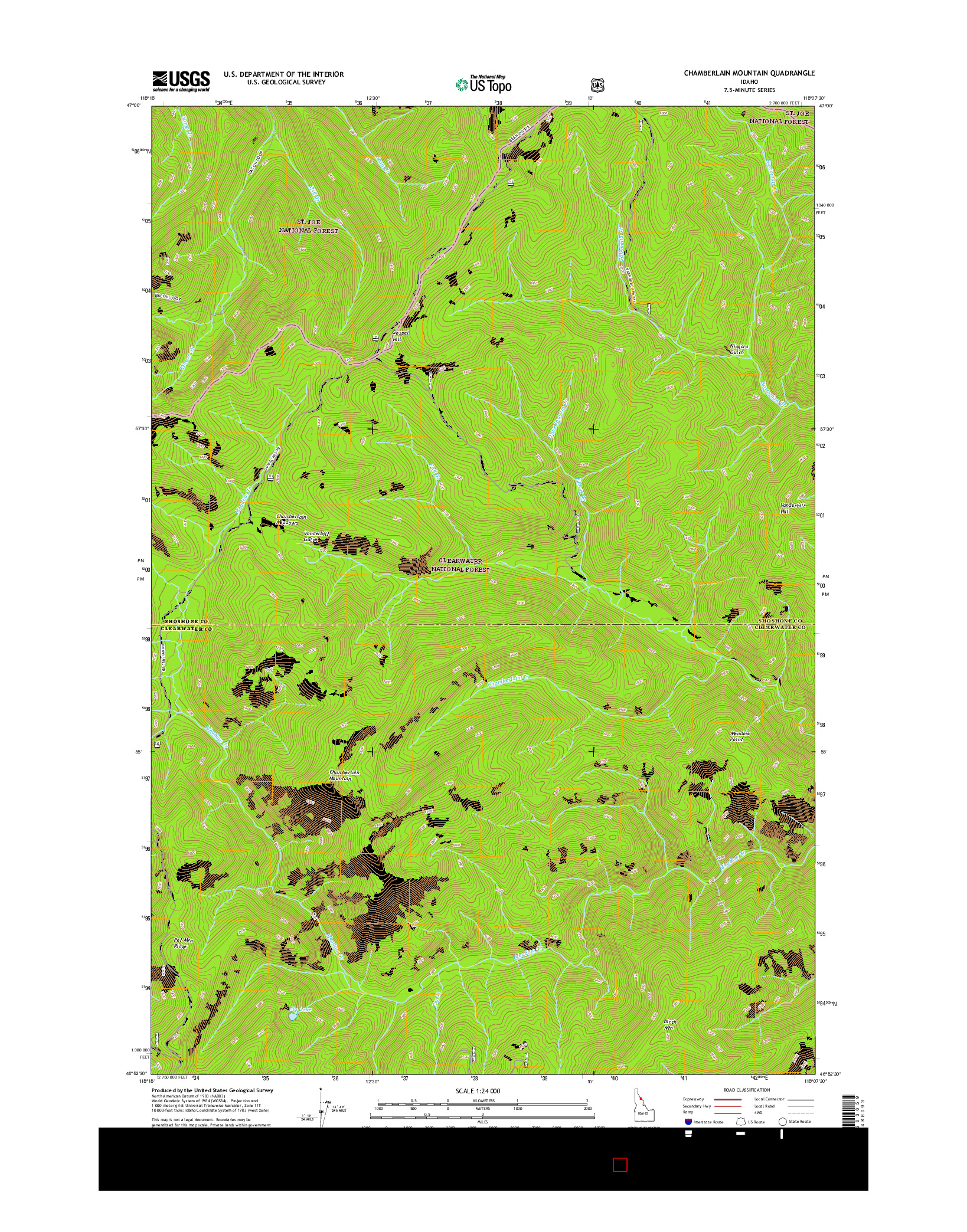 USGS US TOPO 7.5-MINUTE MAP FOR CHAMBERLAIN MOUNTAIN, ID 2017