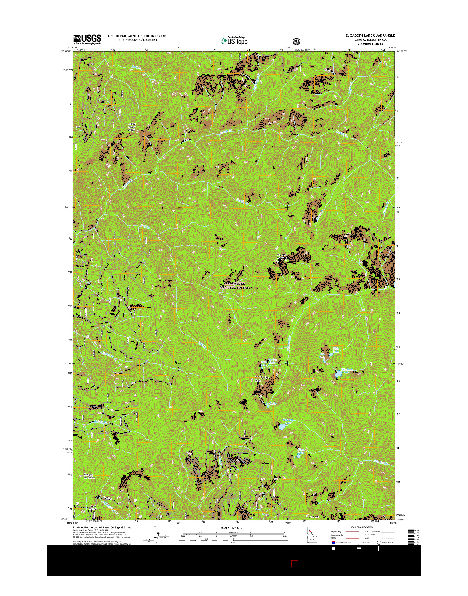 USGS US TOPO 7.5-MINUTE MAP FOR ELIZABETH LAKE, ID 2017