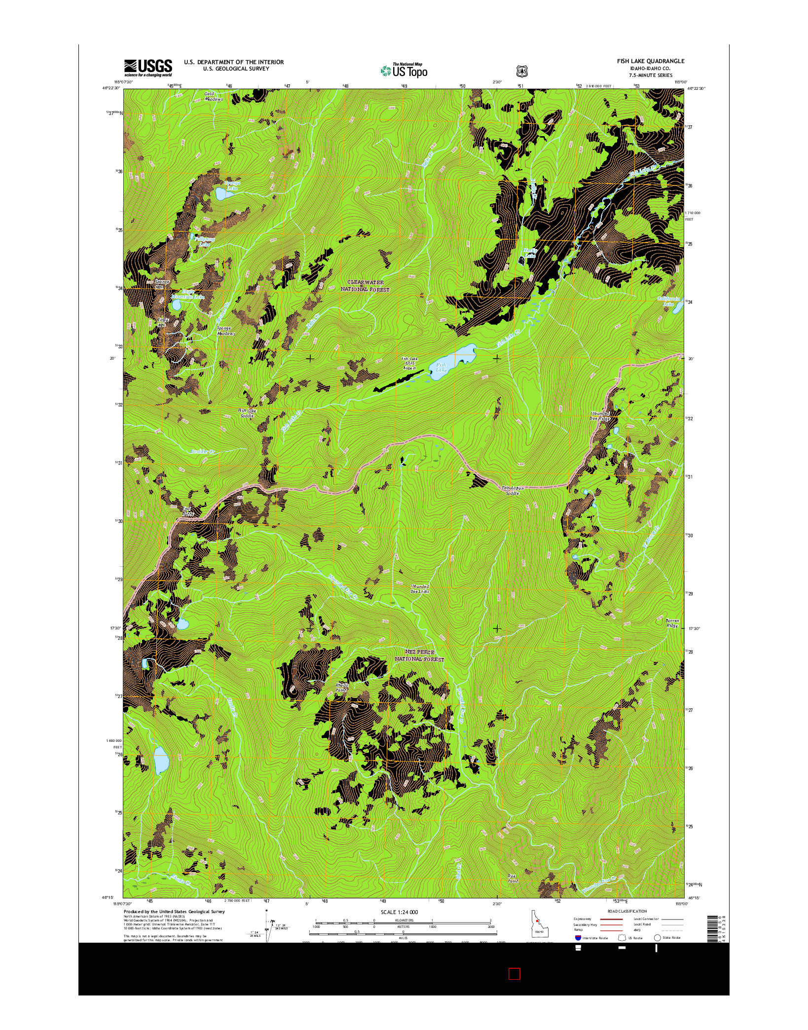 USGS US TOPO 7.5-MINUTE MAP FOR FISH LAKE, ID 2017