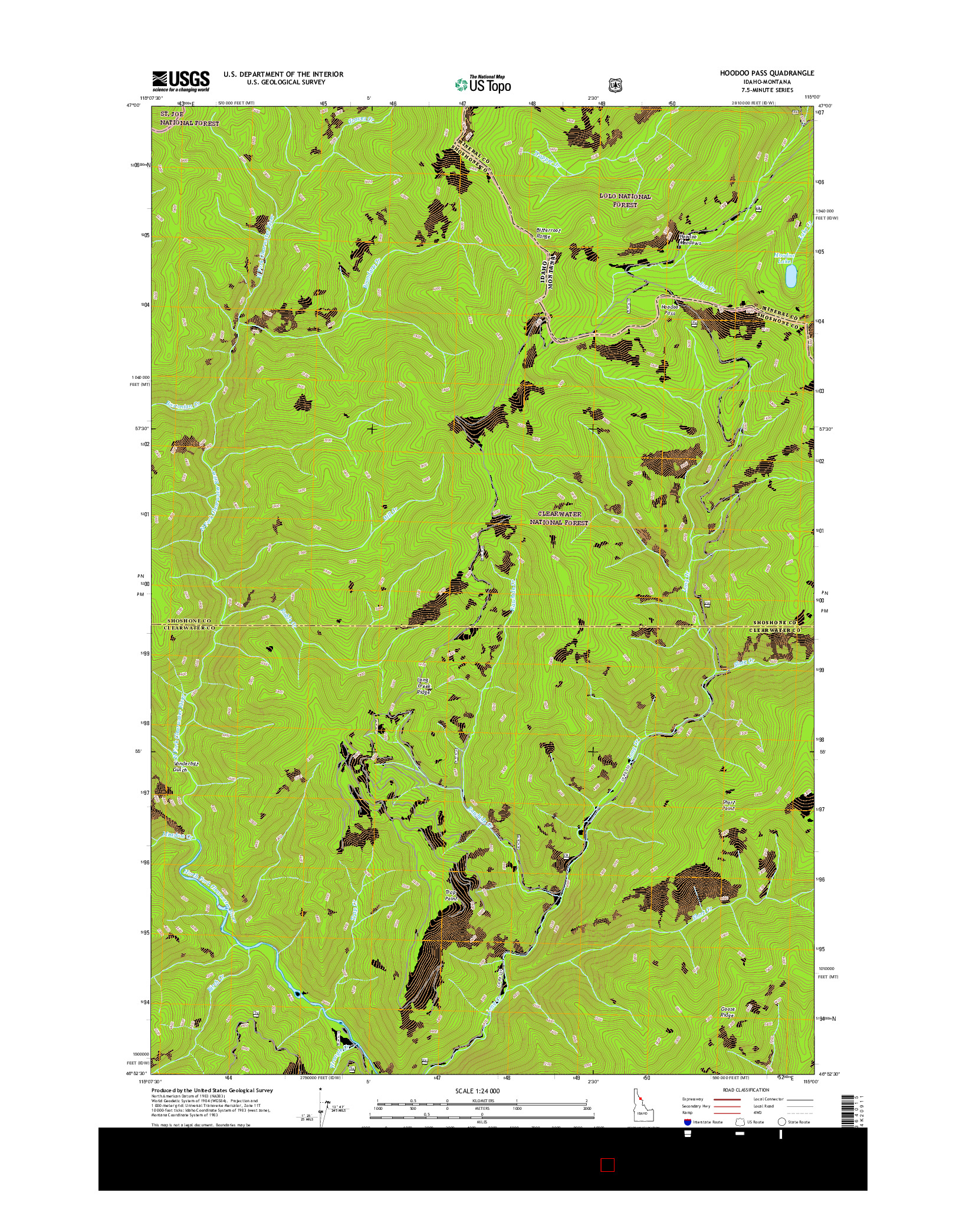 USGS US TOPO 7.5-MINUTE MAP FOR HOODOO PASS, ID-MT 2017