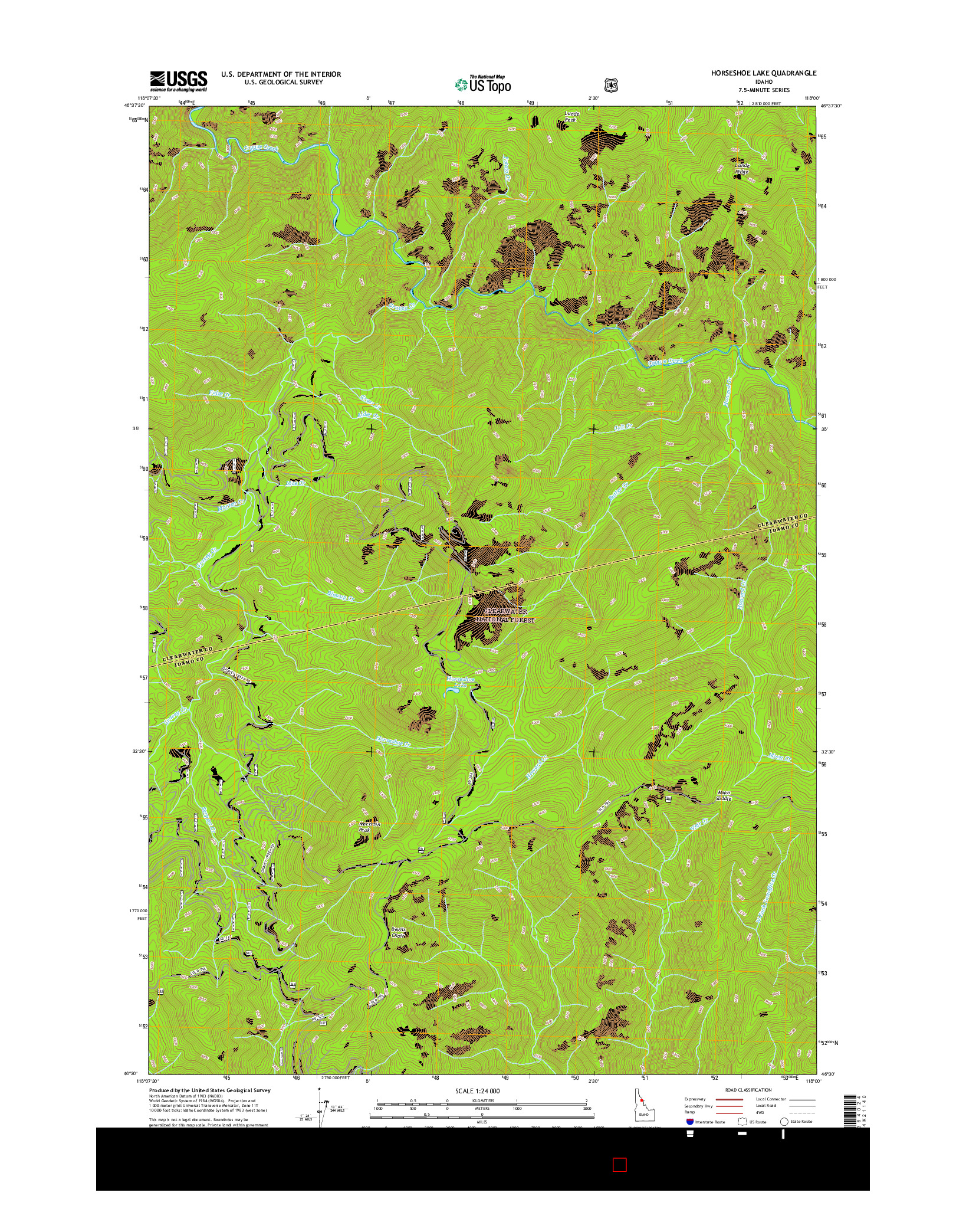 USGS US TOPO 7.5-MINUTE MAP FOR HORSESHOE LAKE, ID 2017