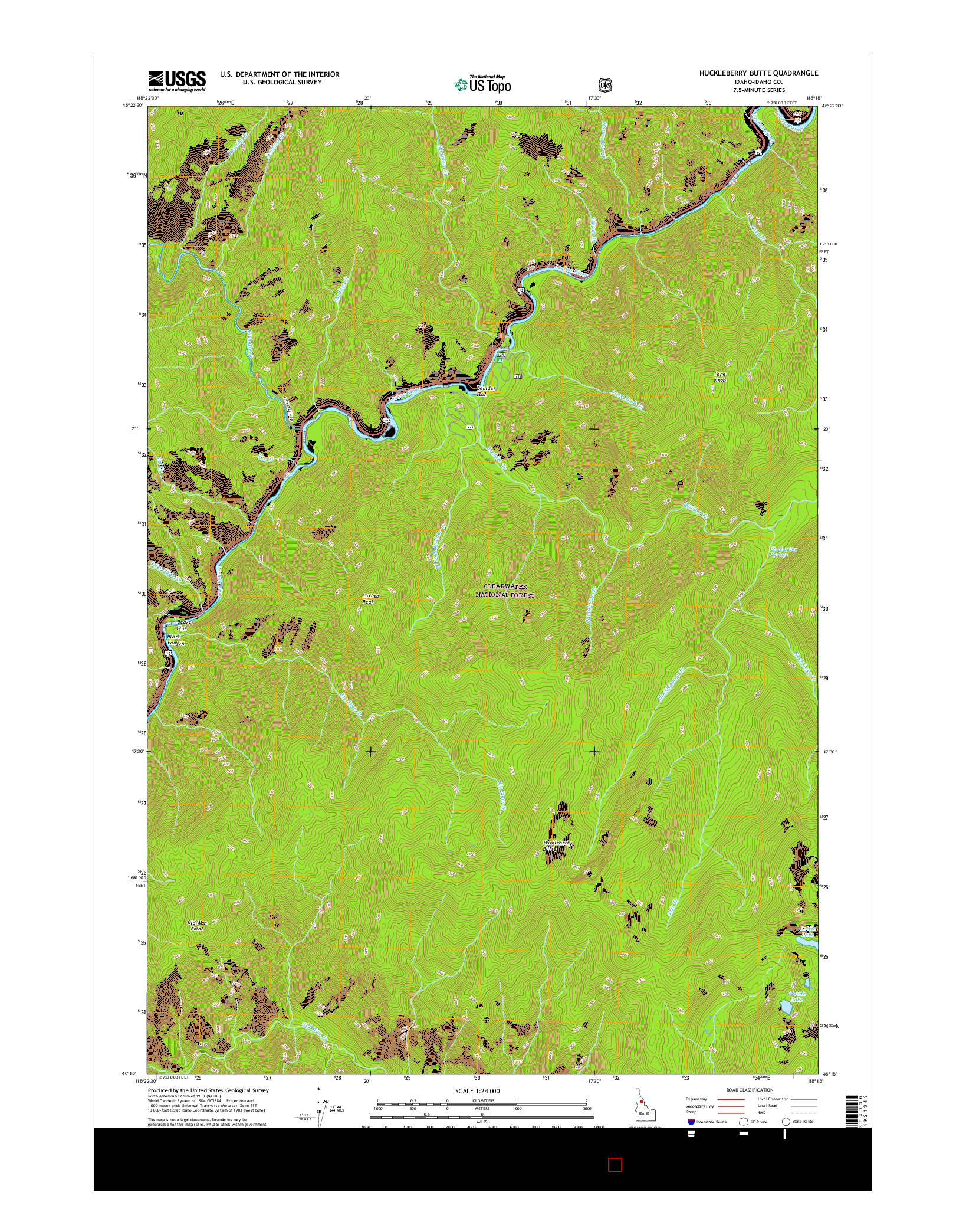 USGS US TOPO 7.5-MINUTE MAP FOR HUCKLEBERRY BUTTE, ID 2017
