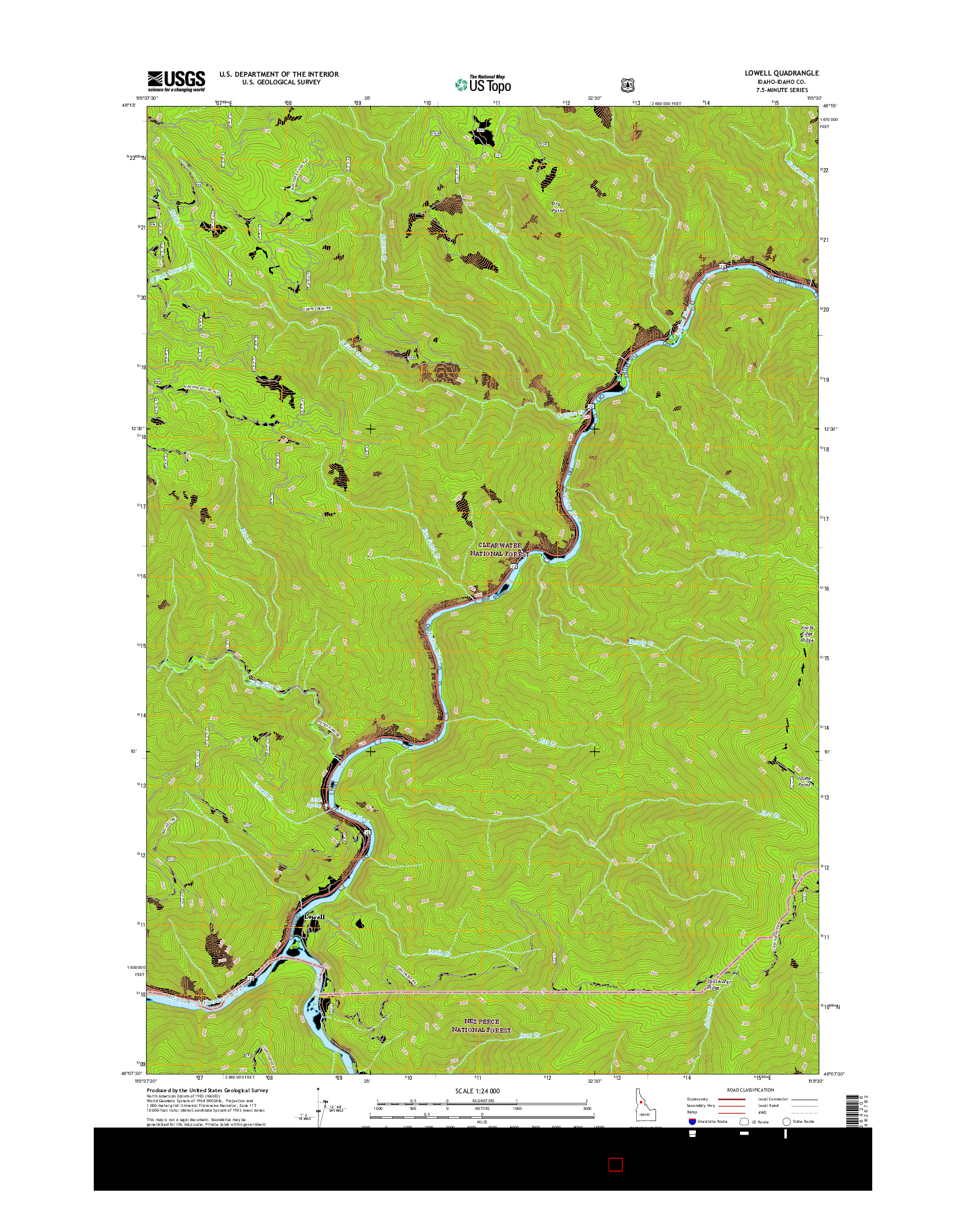 USGS US TOPO 7.5-MINUTE MAP FOR LOWELL, ID 2017