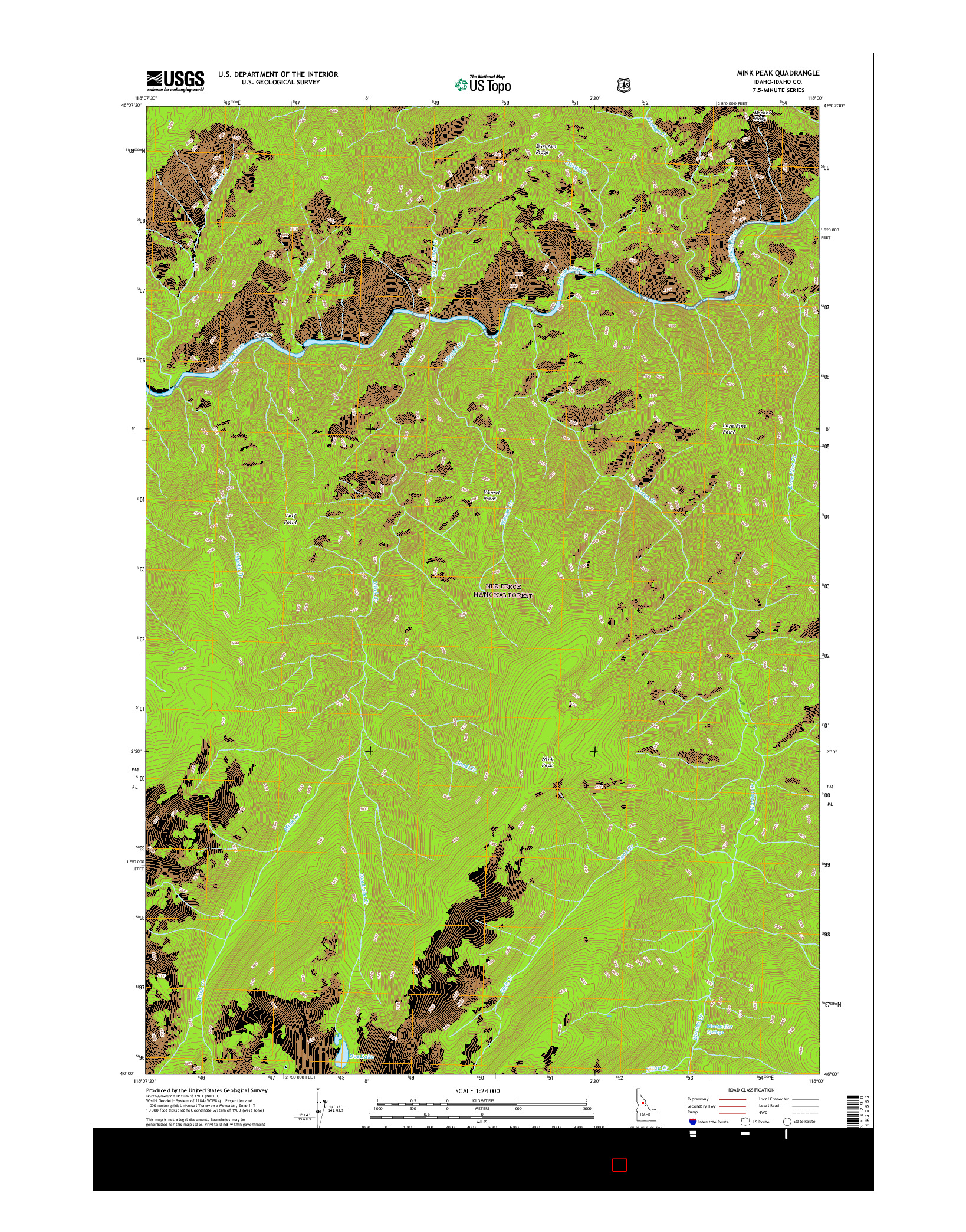 USGS US TOPO 7.5-MINUTE MAP FOR MINK PEAK, ID 2017