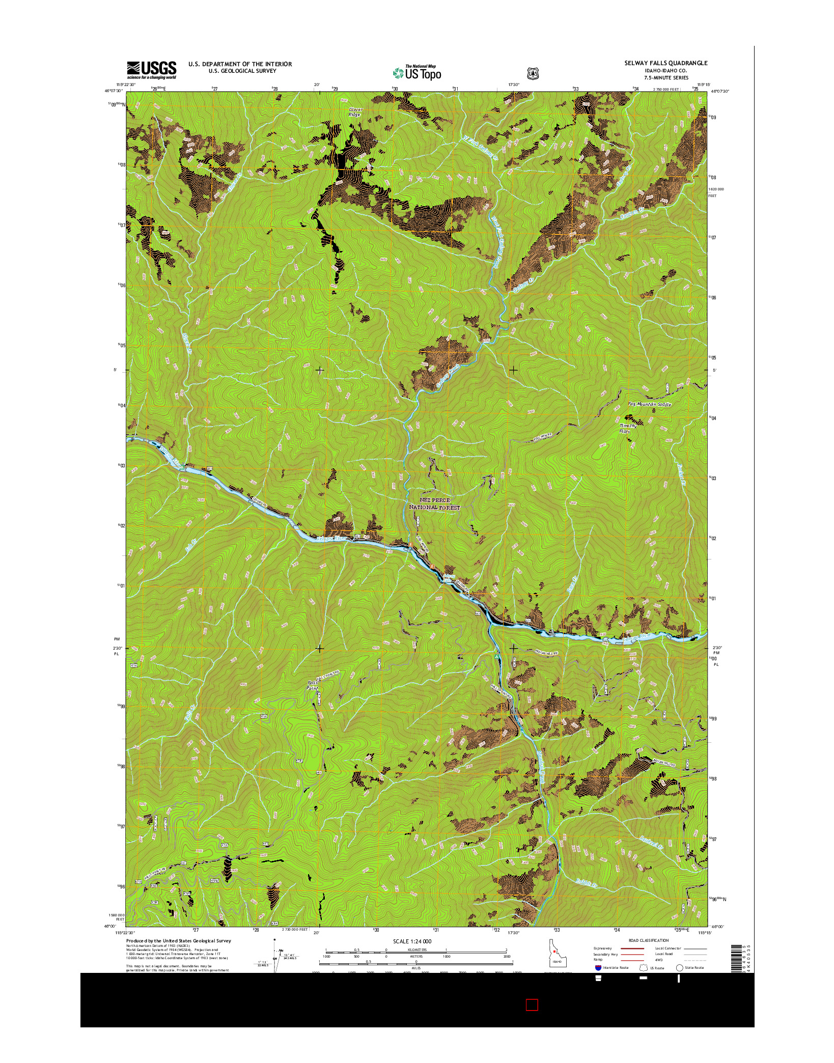 USGS US TOPO 7.5-MINUTE MAP FOR SELWAY FALLS, ID 2017