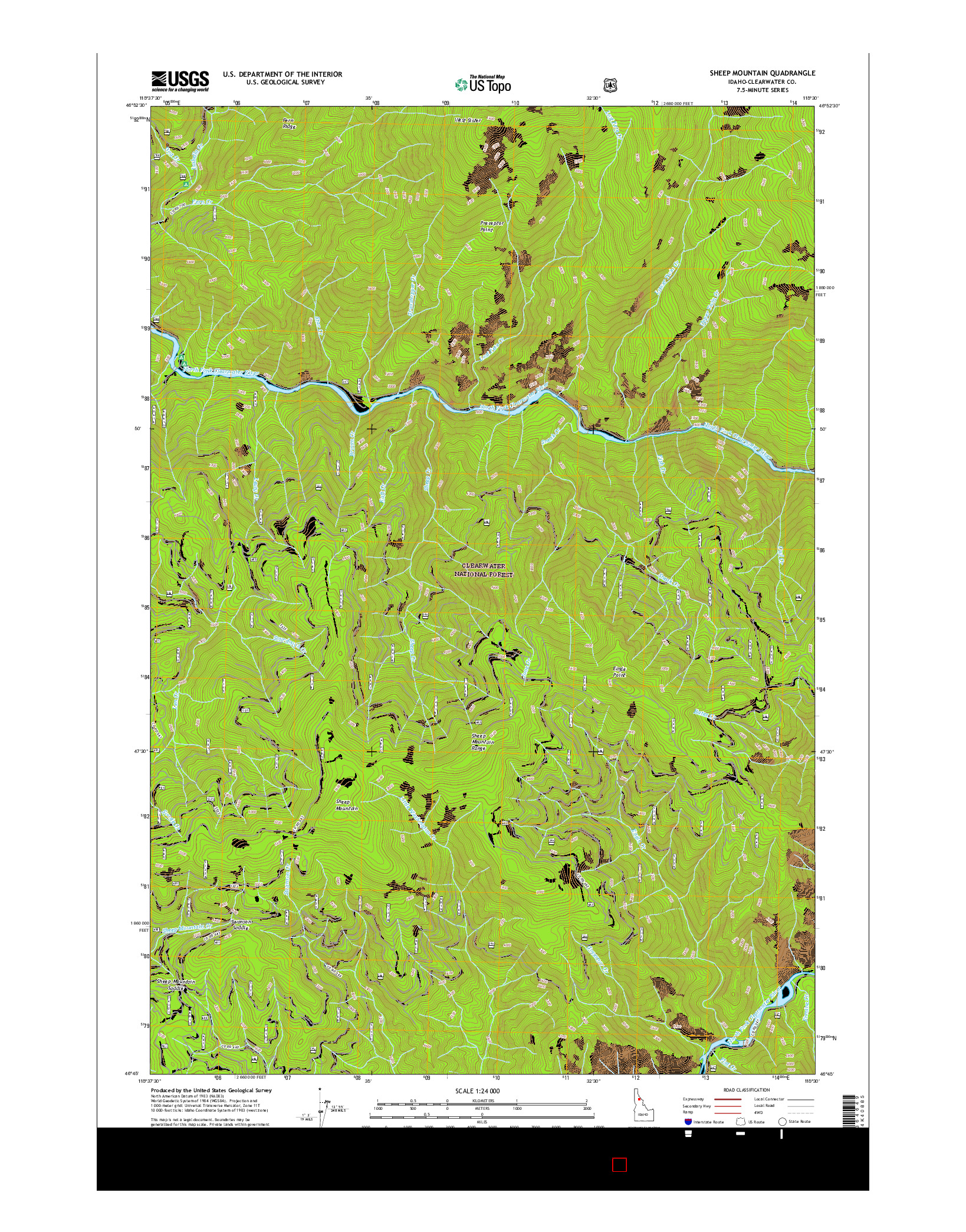 USGS US TOPO 7.5-MINUTE MAP FOR SHEEP MOUNTAIN, ID 2017