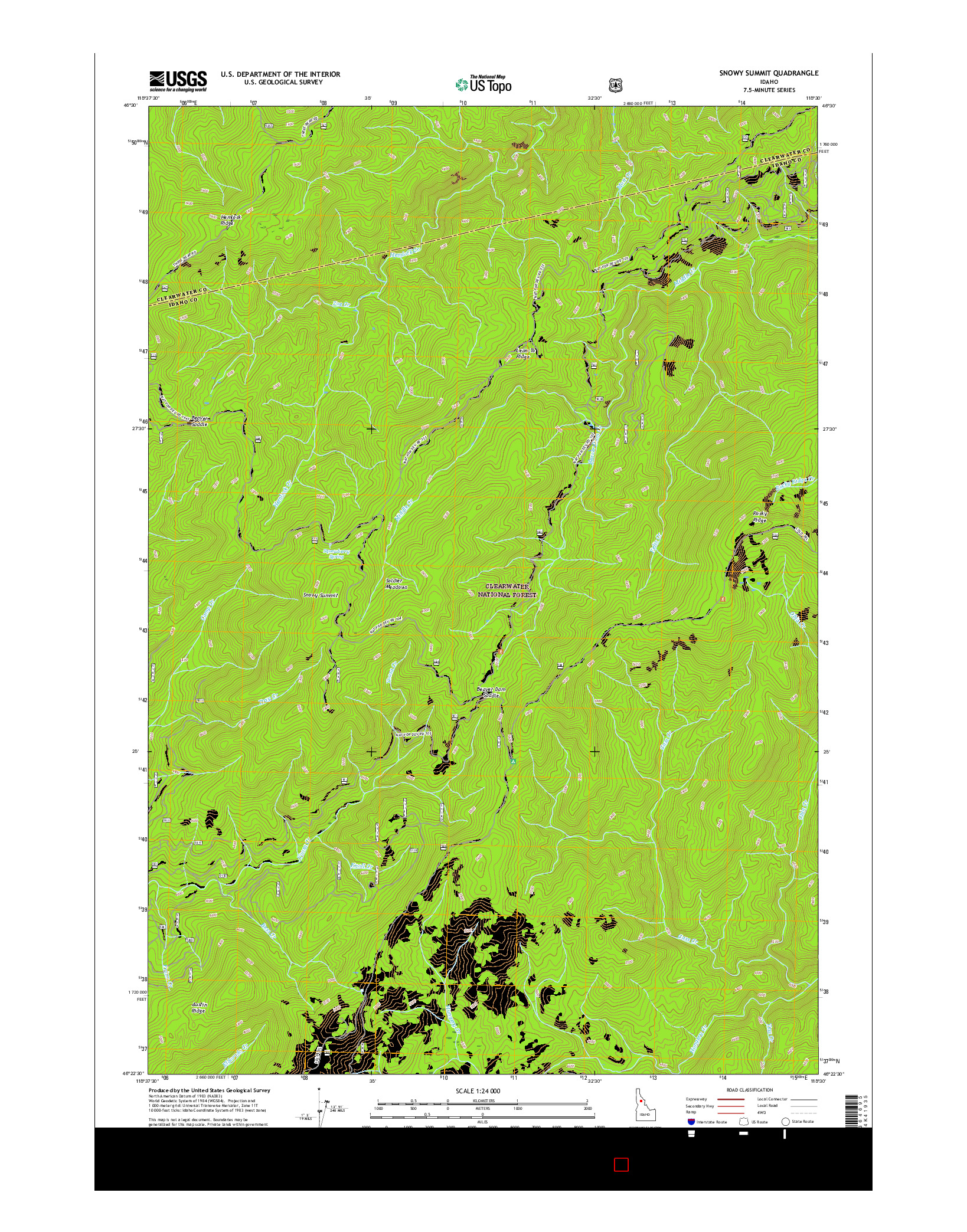 USGS US TOPO 7.5-MINUTE MAP FOR SNOWY SUMMIT, ID 2017