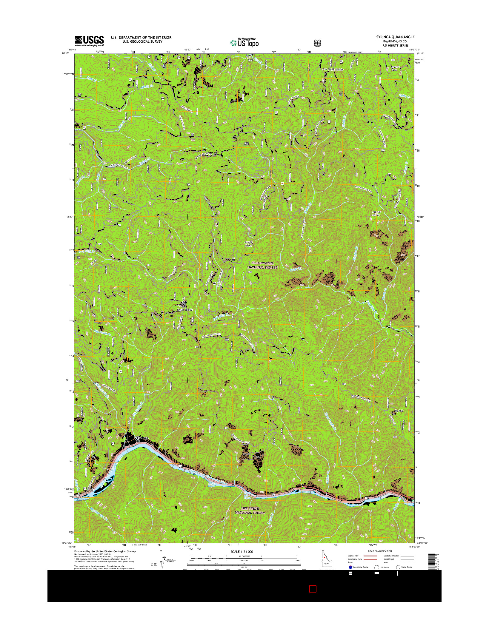 USGS US TOPO 7.5-MINUTE MAP FOR SYRINGA, ID 2017