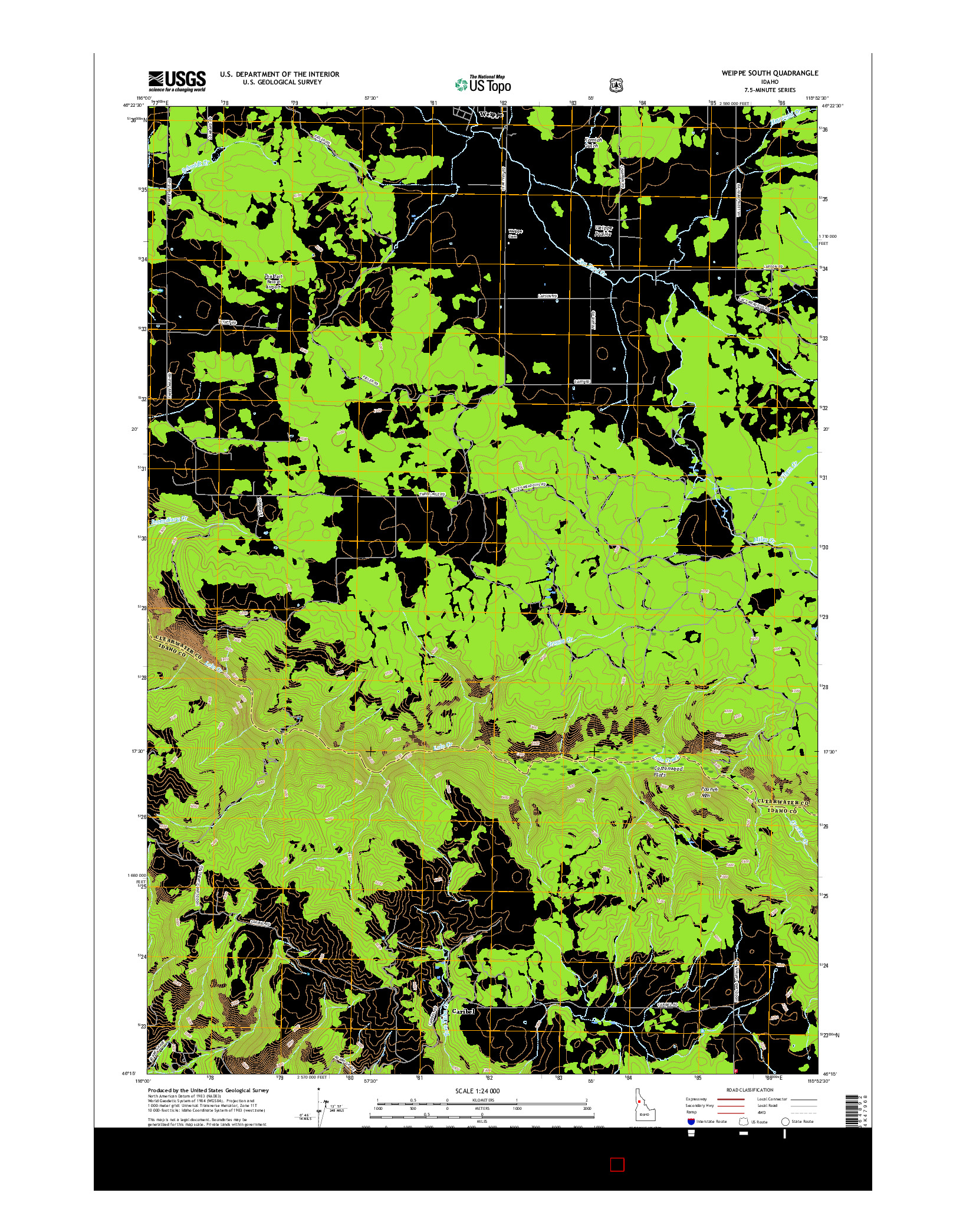 USGS US TOPO 7.5-MINUTE MAP FOR WEIPPE SOUTH, ID 2017