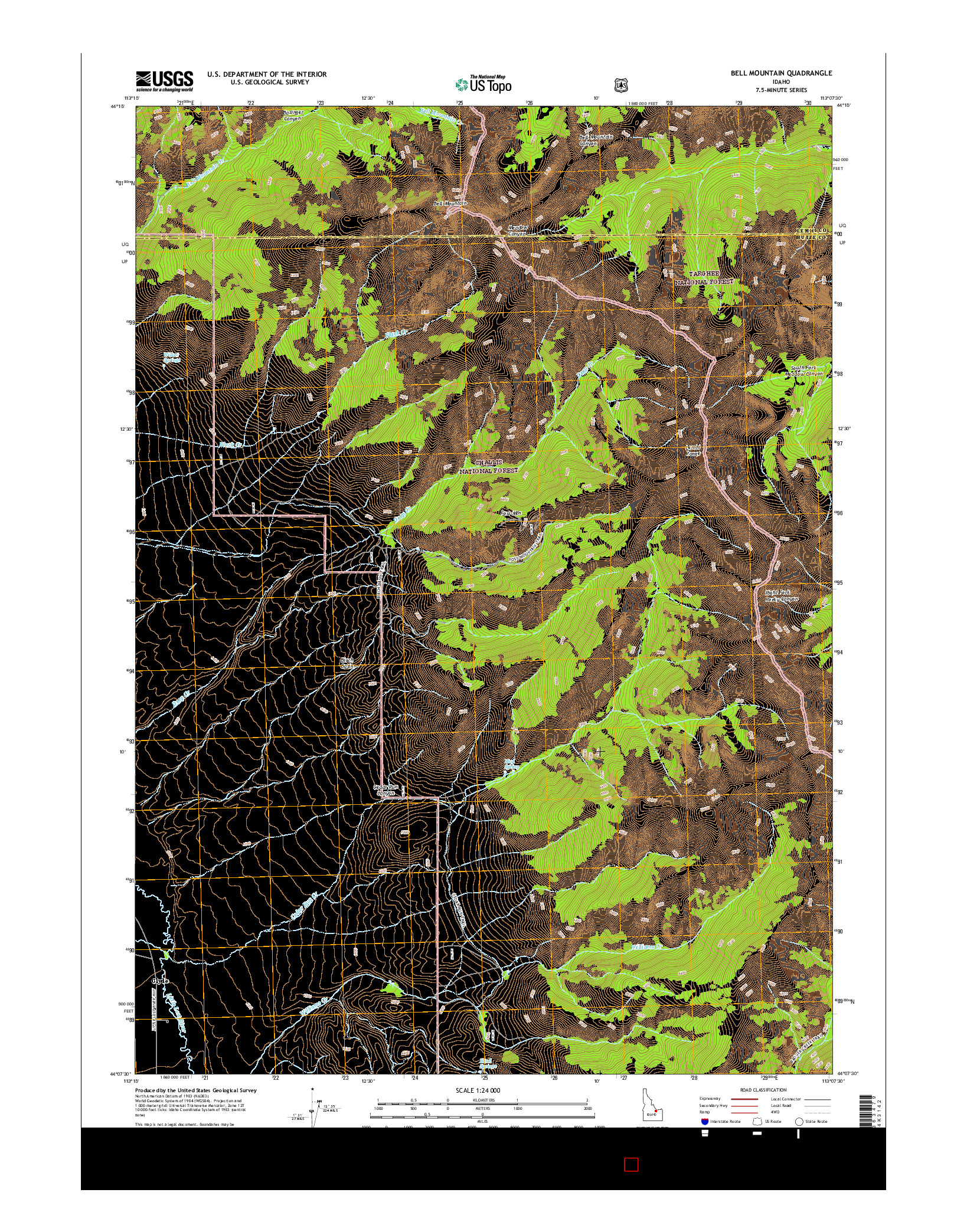 USGS US TOPO 7.5-MINUTE MAP FOR BELL MOUNTAIN, ID 2017