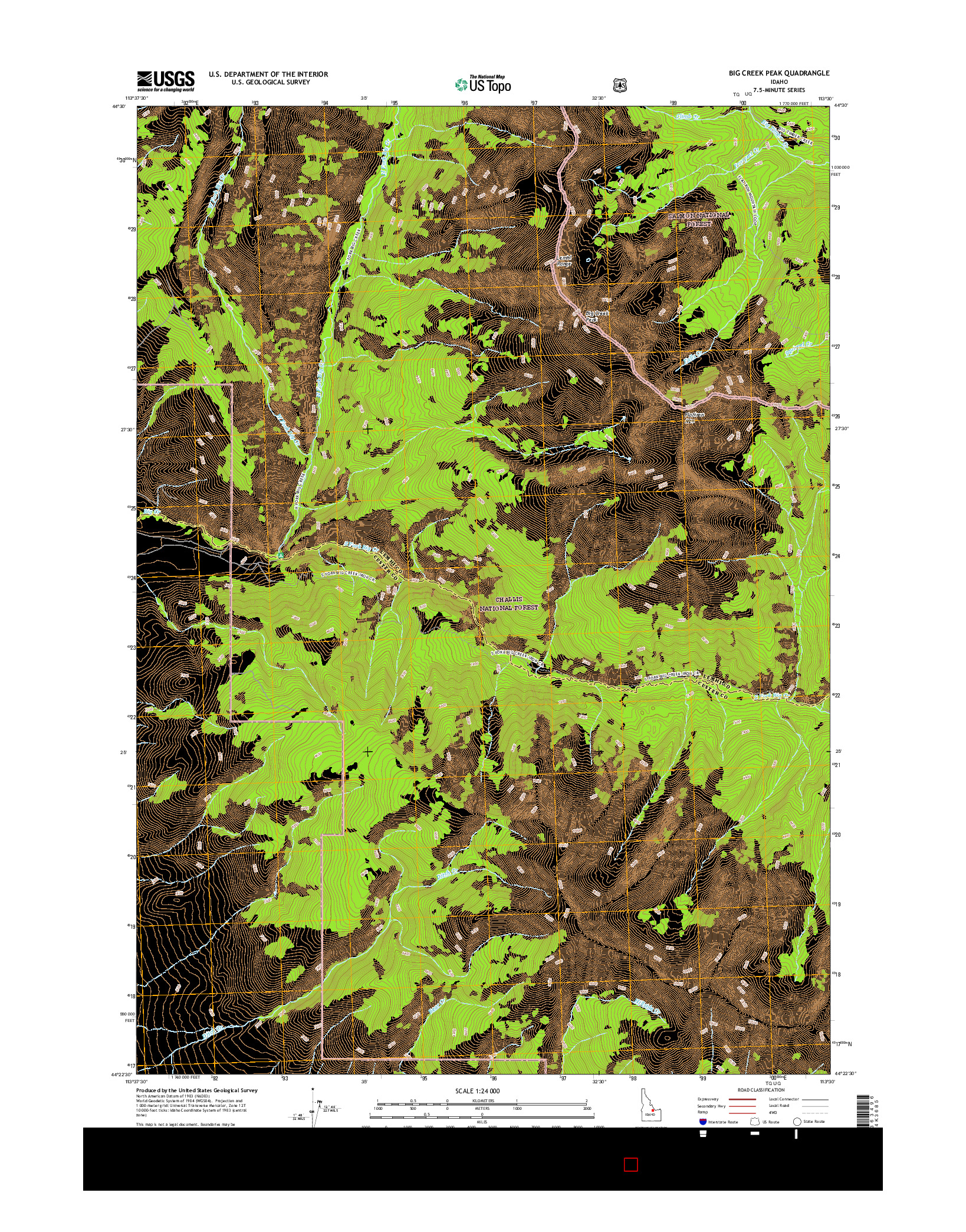 USGS US TOPO 7.5-MINUTE MAP FOR BIG CREEK PEAK, ID 2017