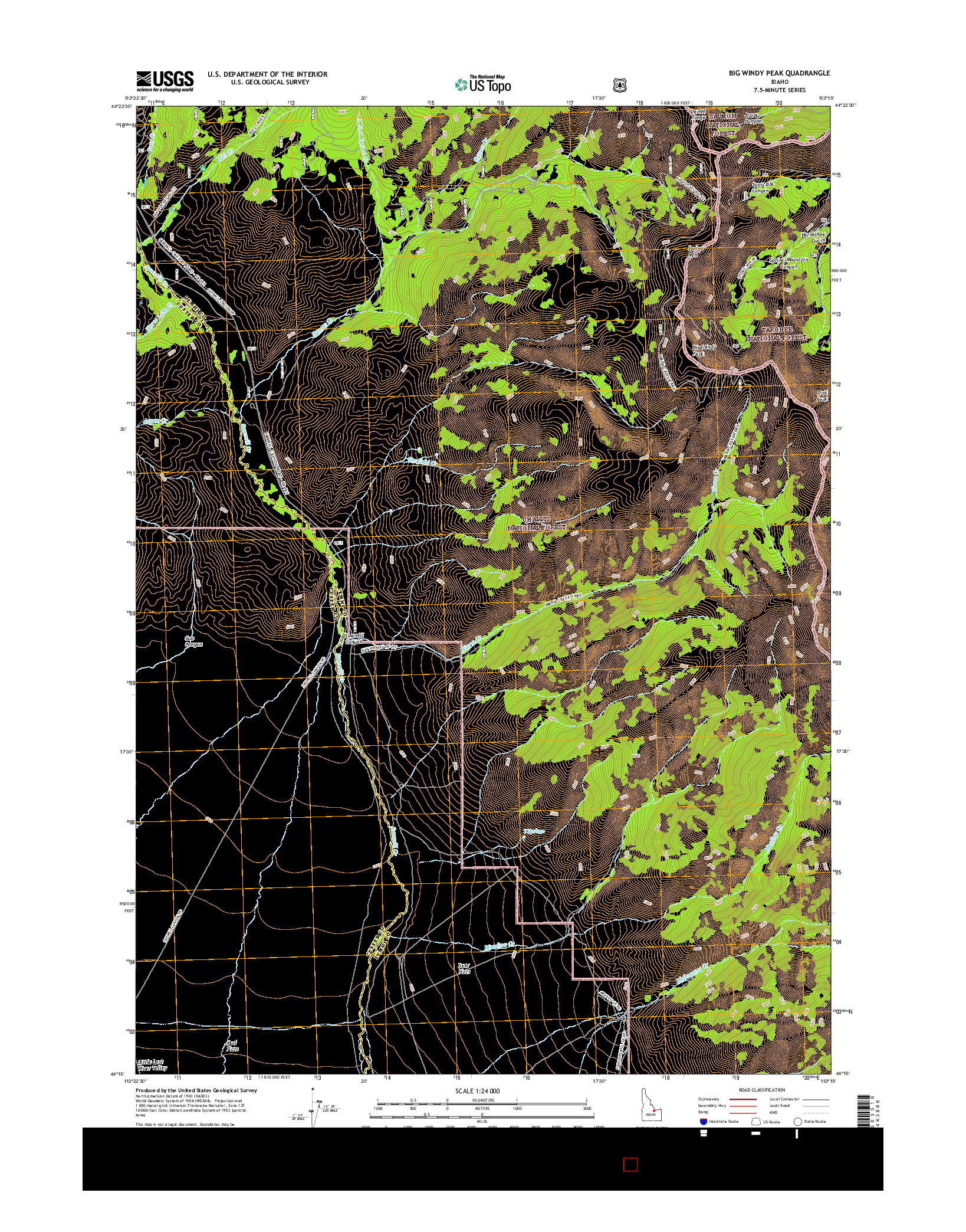 USGS US TOPO 7.5-MINUTE MAP FOR BIG WINDY PEAK, ID 2017