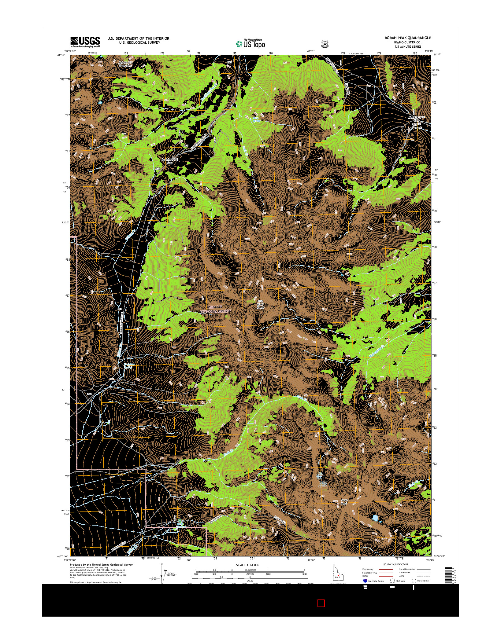 USGS US TOPO 7.5-MINUTE MAP FOR BORAH PEAK, ID 2017