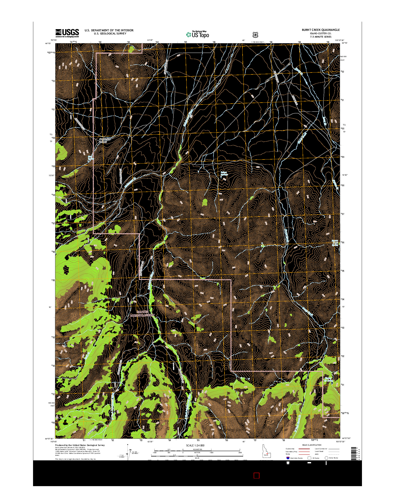 USGS US TOPO 7.5-MINUTE MAP FOR BURNT CREEK, ID 2017