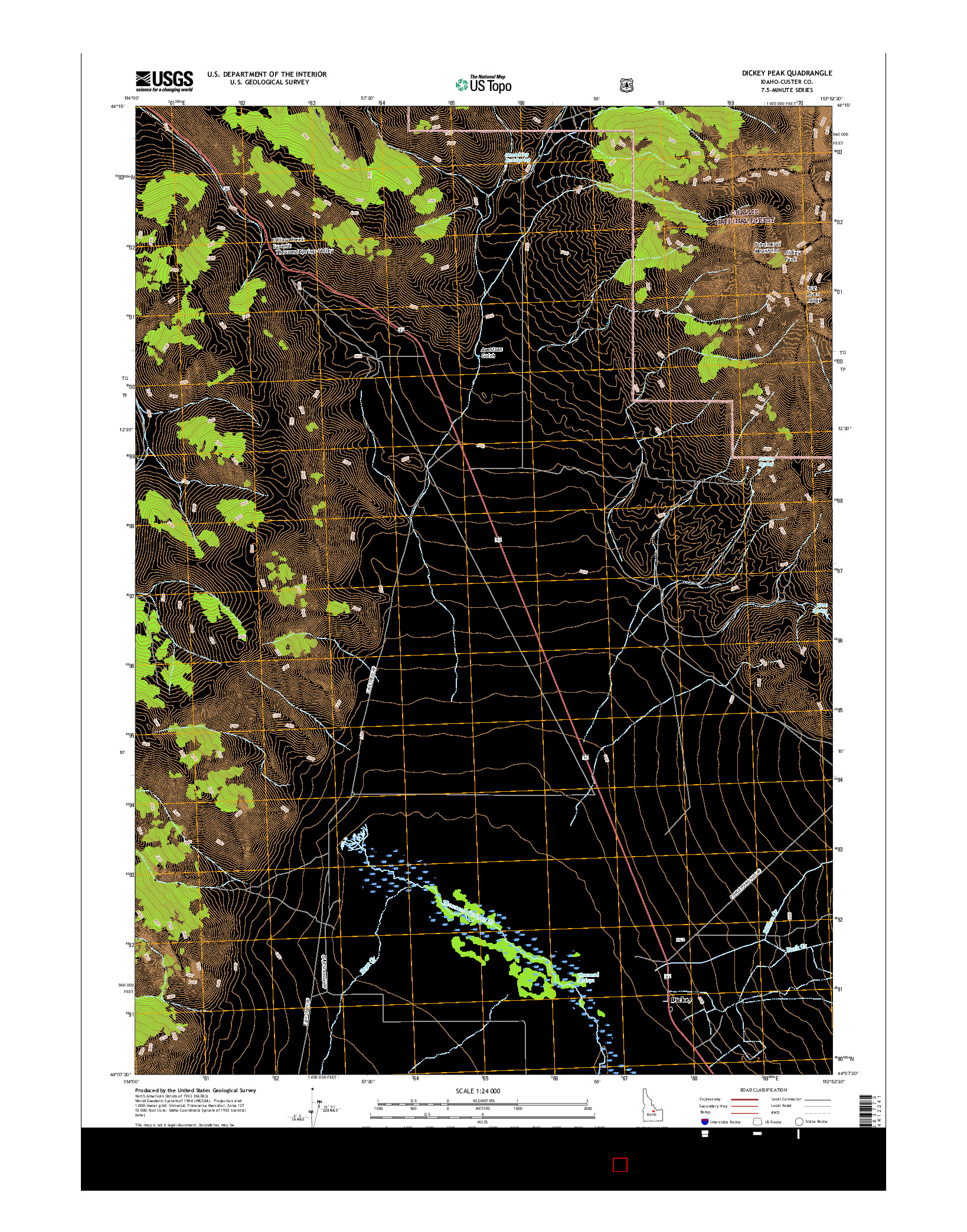 USGS US TOPO 7.5-MINUTE MAP FOR DICKEY PEAK, ID 2017