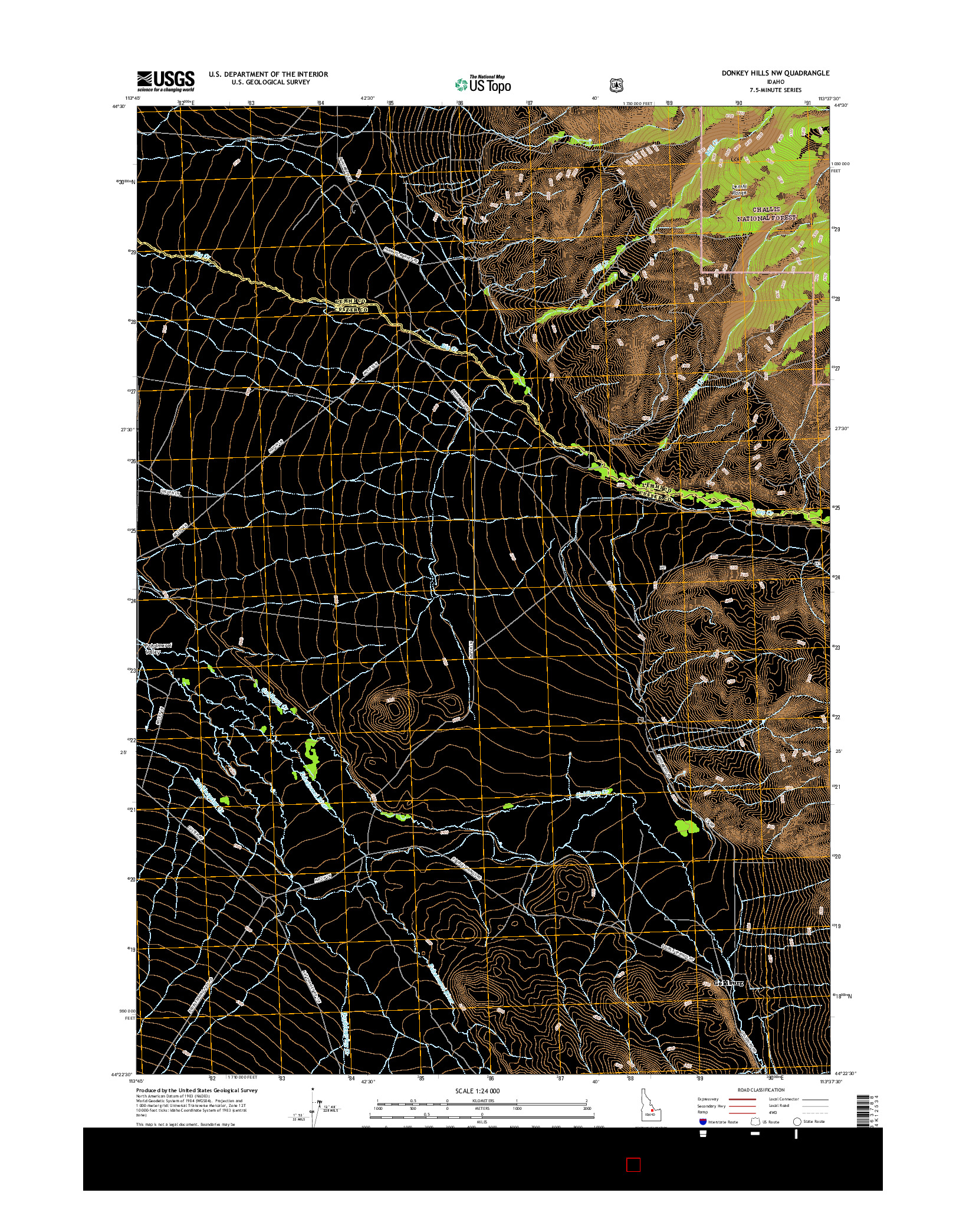 USGS US TOPO 7.5-MINUTE MAP FOR DONKEY HILLS NW, ID 2017