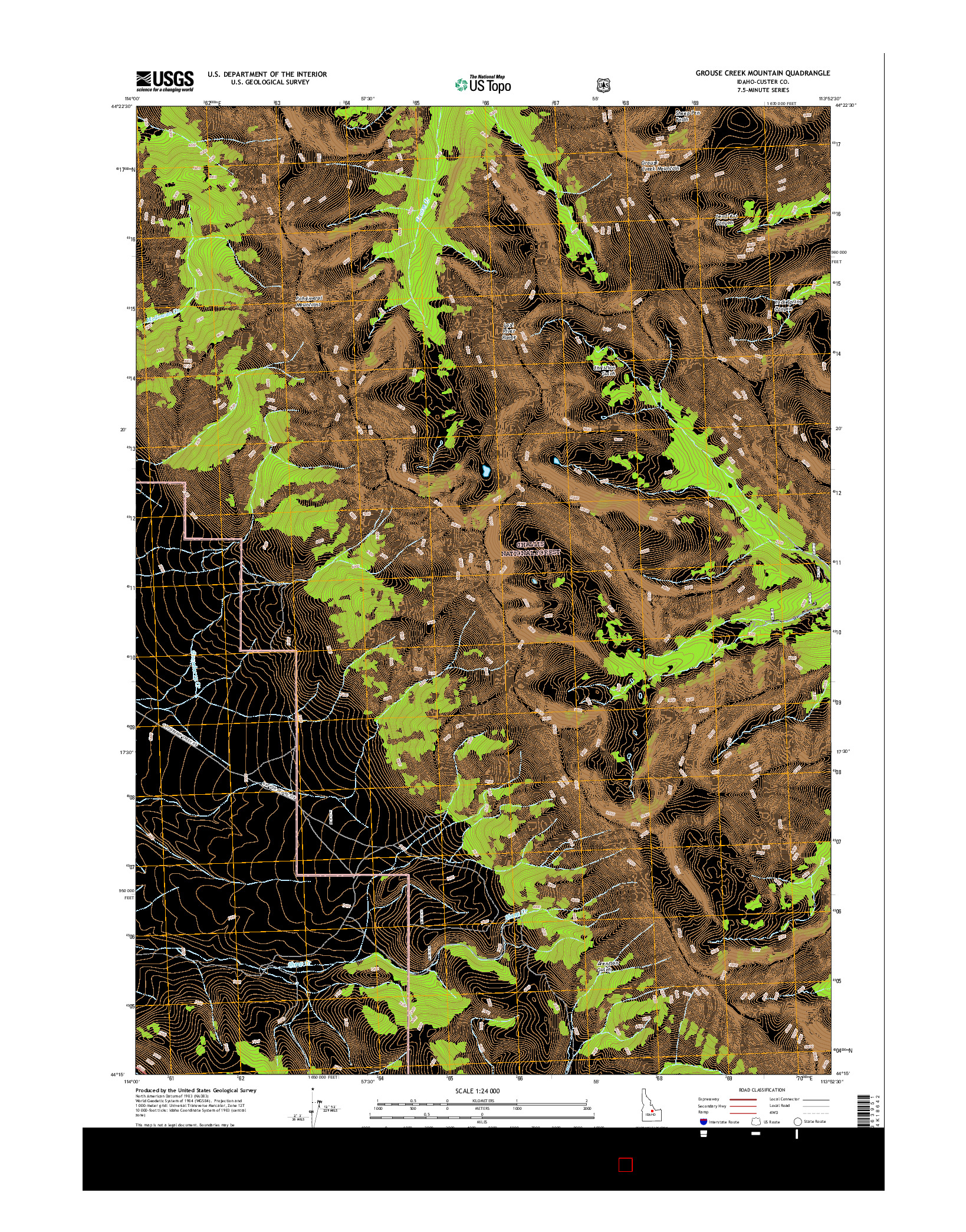 USGS US TOPO 7.5-MINUTE MAP FOR GROUSE CREEK MOUNTAIN, ID 2017