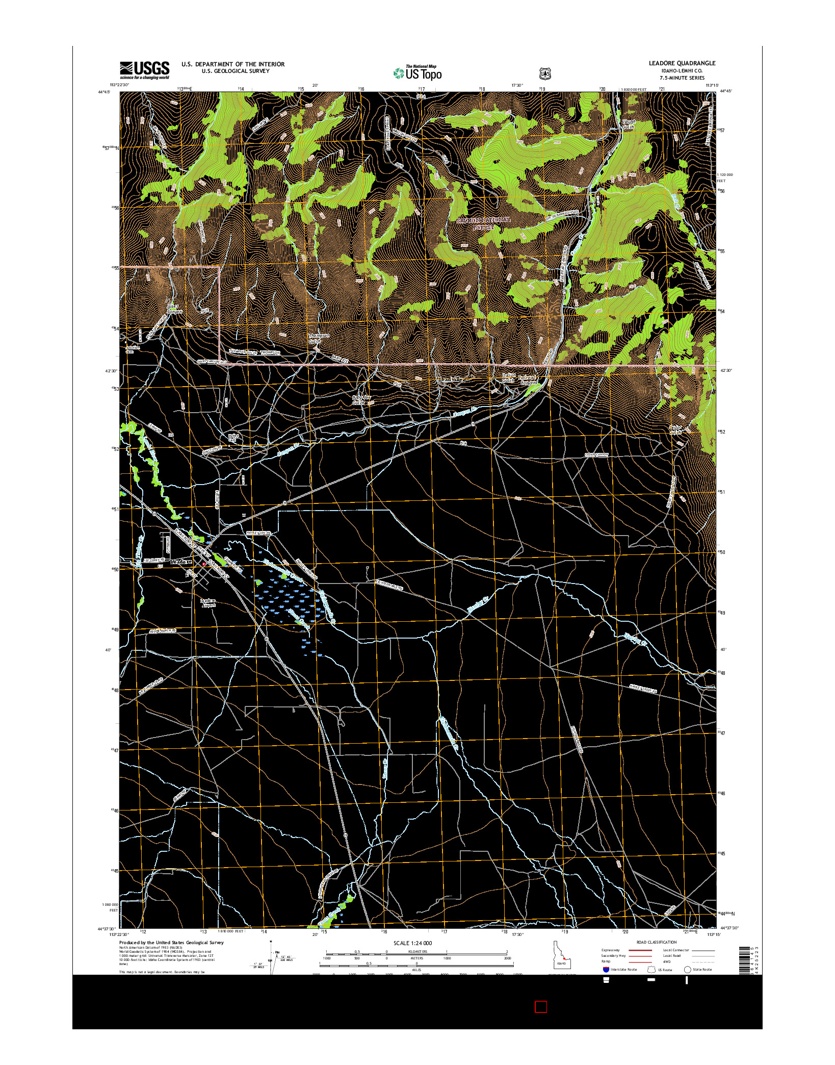 USGS US TOPO 7.5-MINUTE MAP FOR LEADORE, ID 2017