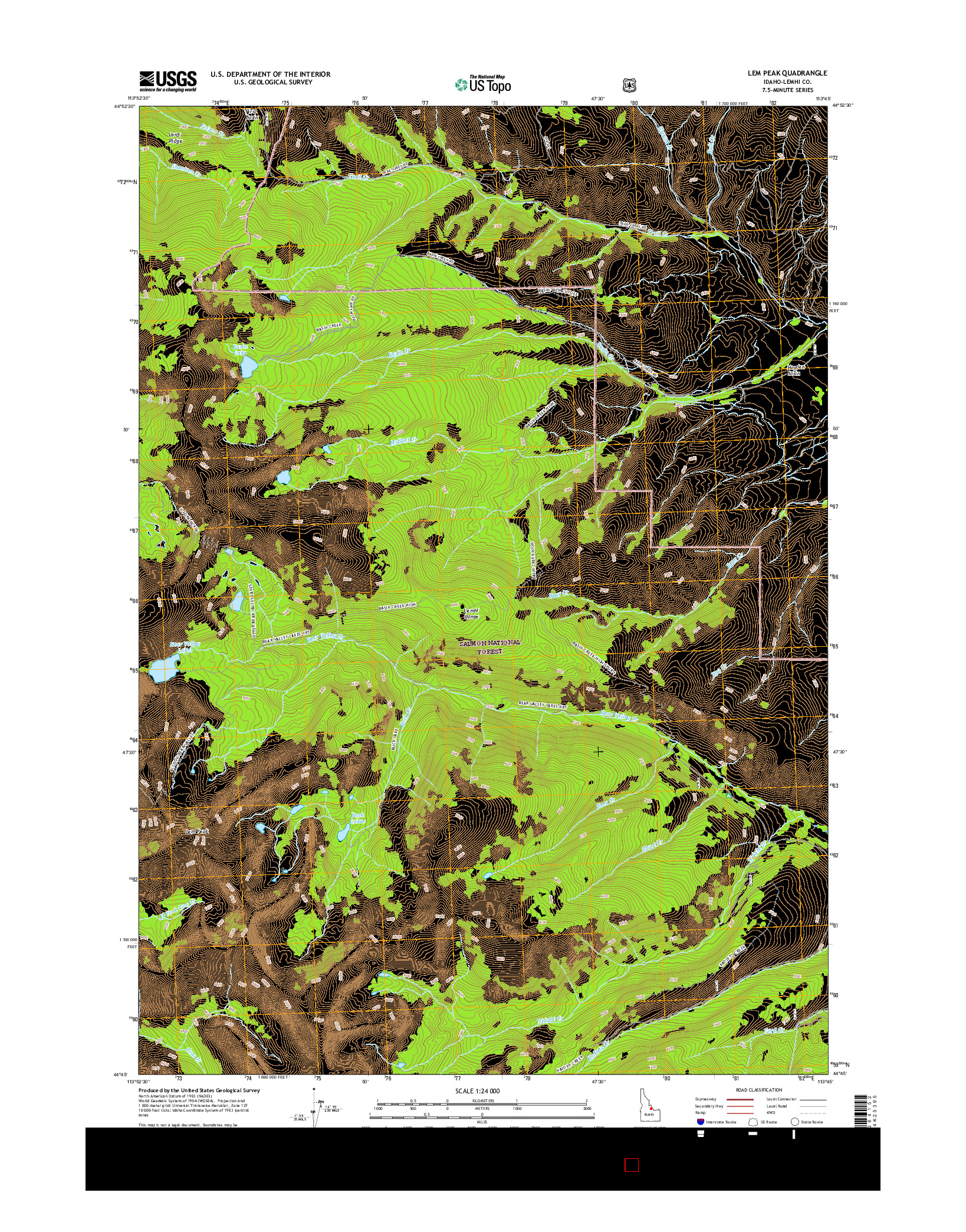 USGS US TOPO 7.5-MINUTE MAP FOR LEM PEAK, ID 2017