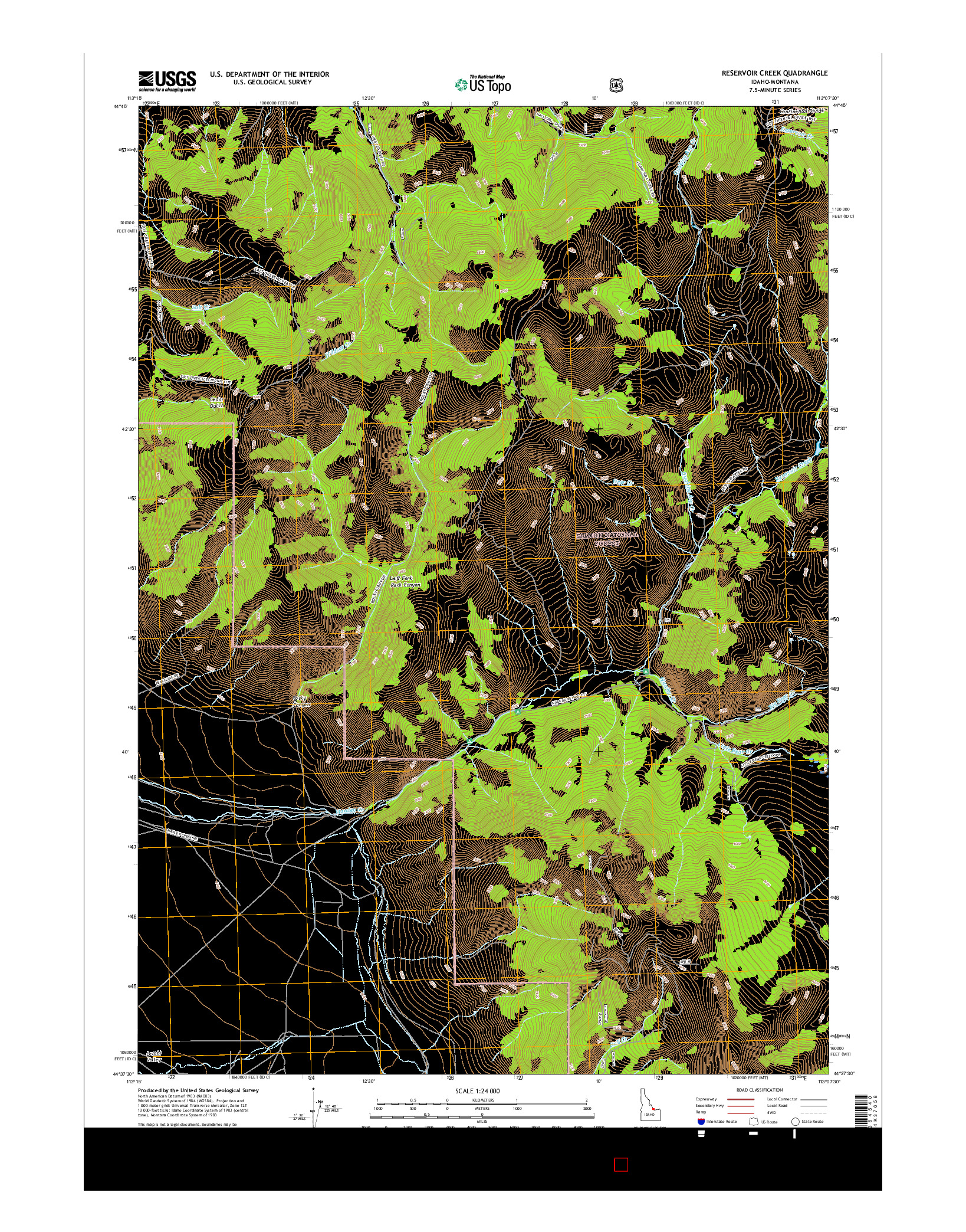 USGS US TOPO 7.5-MINUTE MAP FOR RESERVOIR CREEK, ID-MT 2017