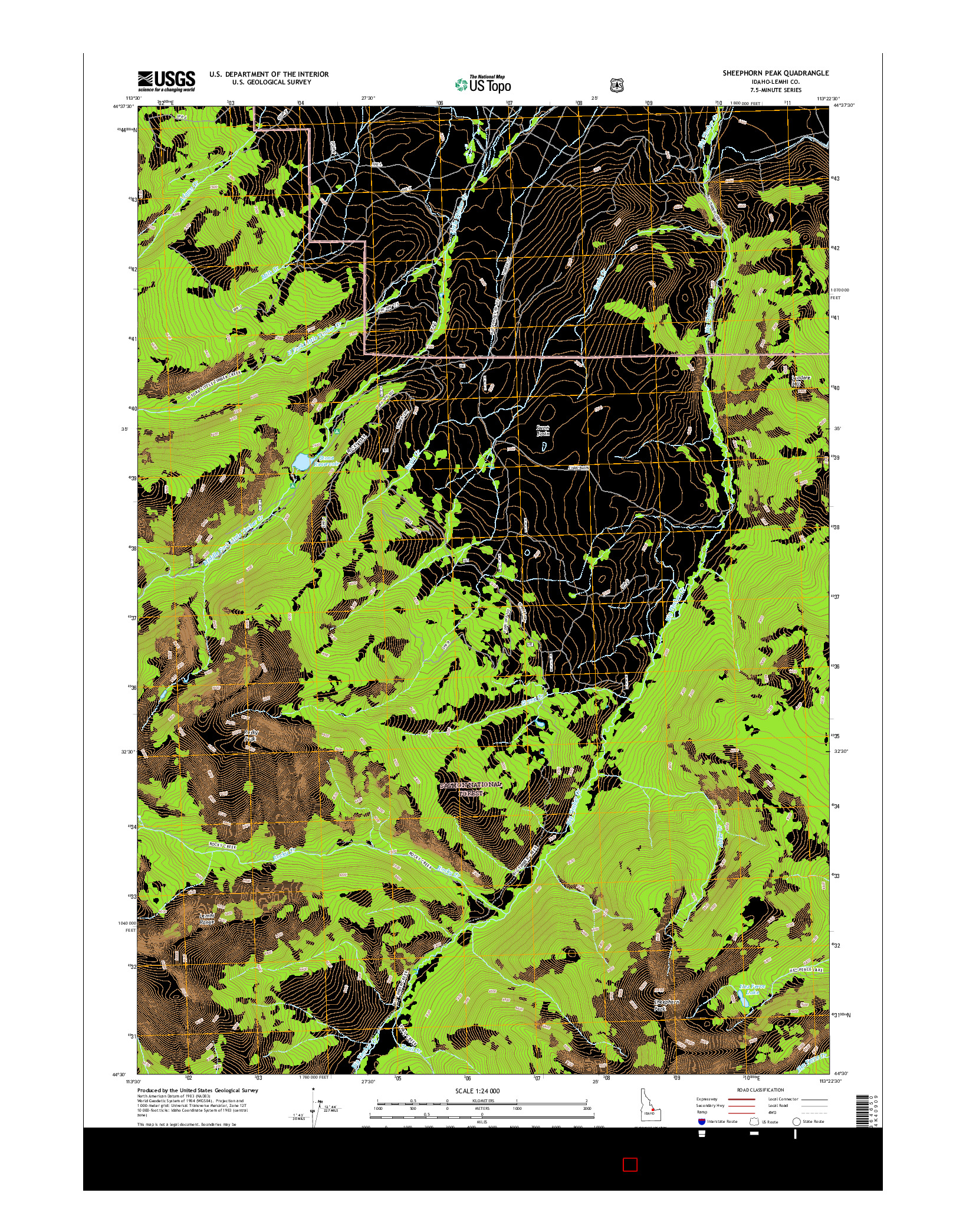 USGS US TOPO 7.5-MINUTE MAP FOR SHEEPHORN PEAK, ID 2017