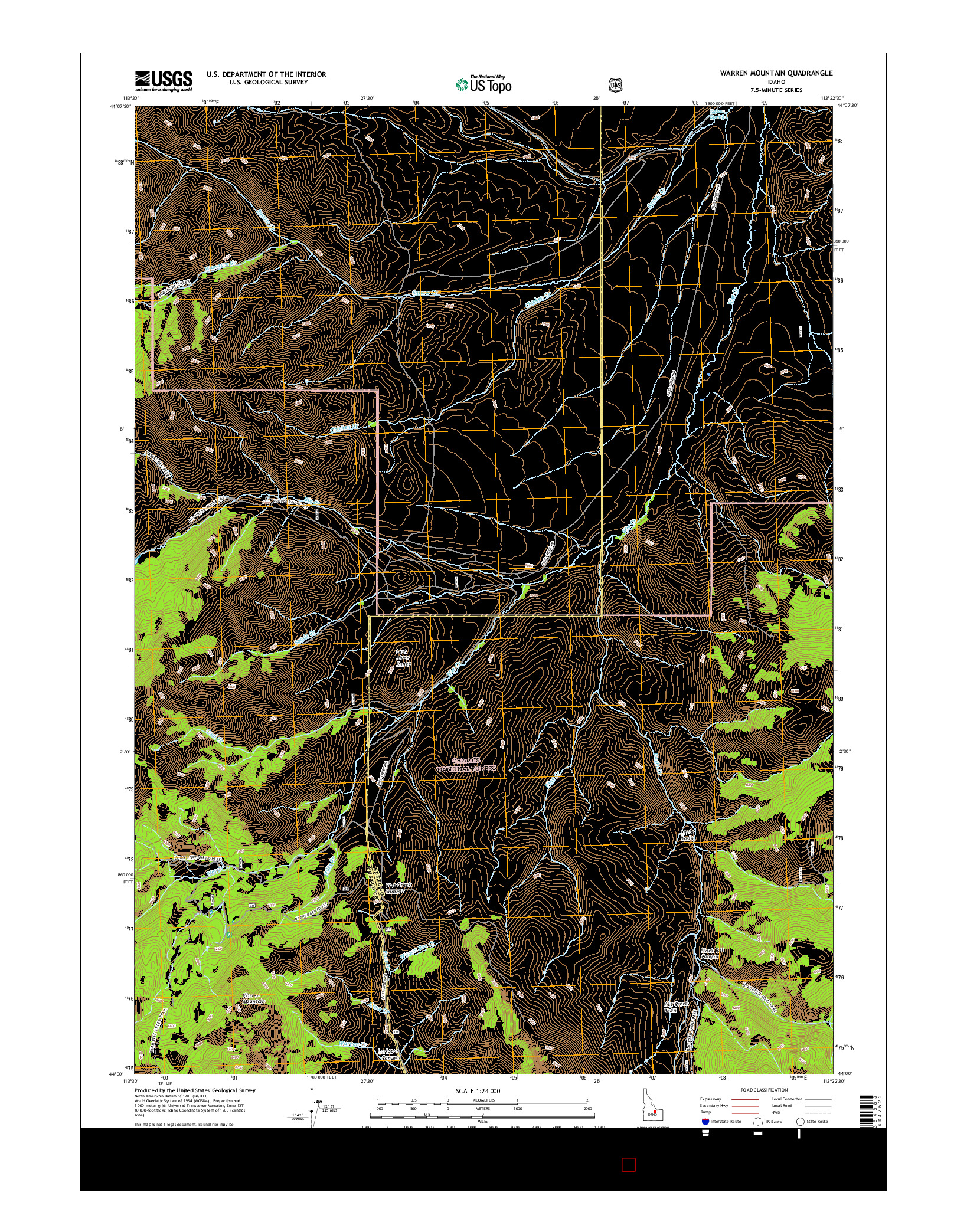 USGS US TOPO 7.5-MINUTE MAP FOR WARREN MOUNTAIN, ID 2017