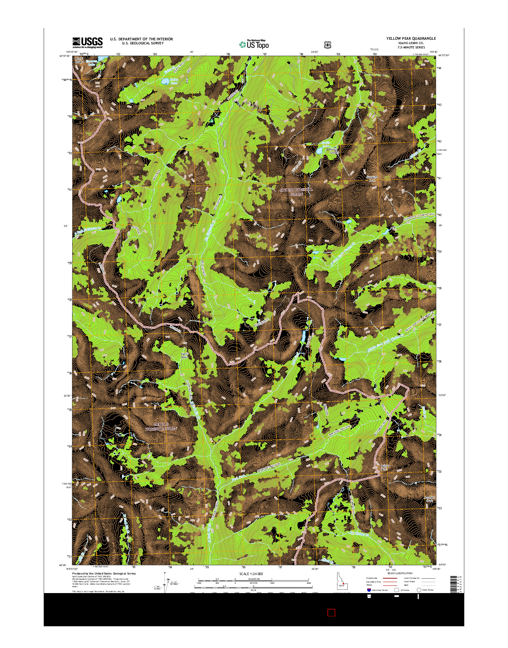 USGS US TOPO 7.5-MINUTE MAP FOR YELLOW PEAK, ID 2017