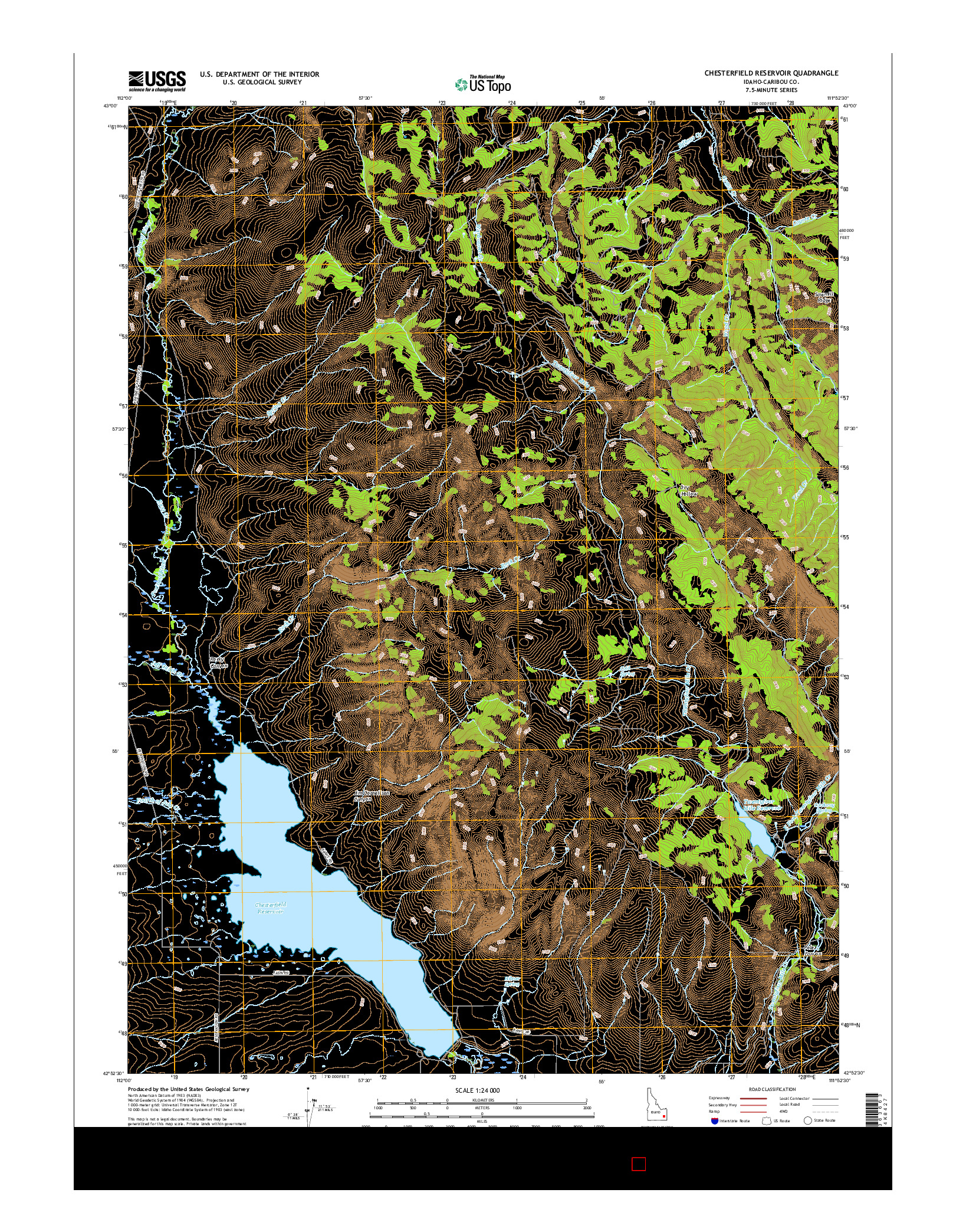 USGS US TOPO 7.5-MINUTE MAP FOR CHESTERFIELD RESERVOIR, ID 2017
