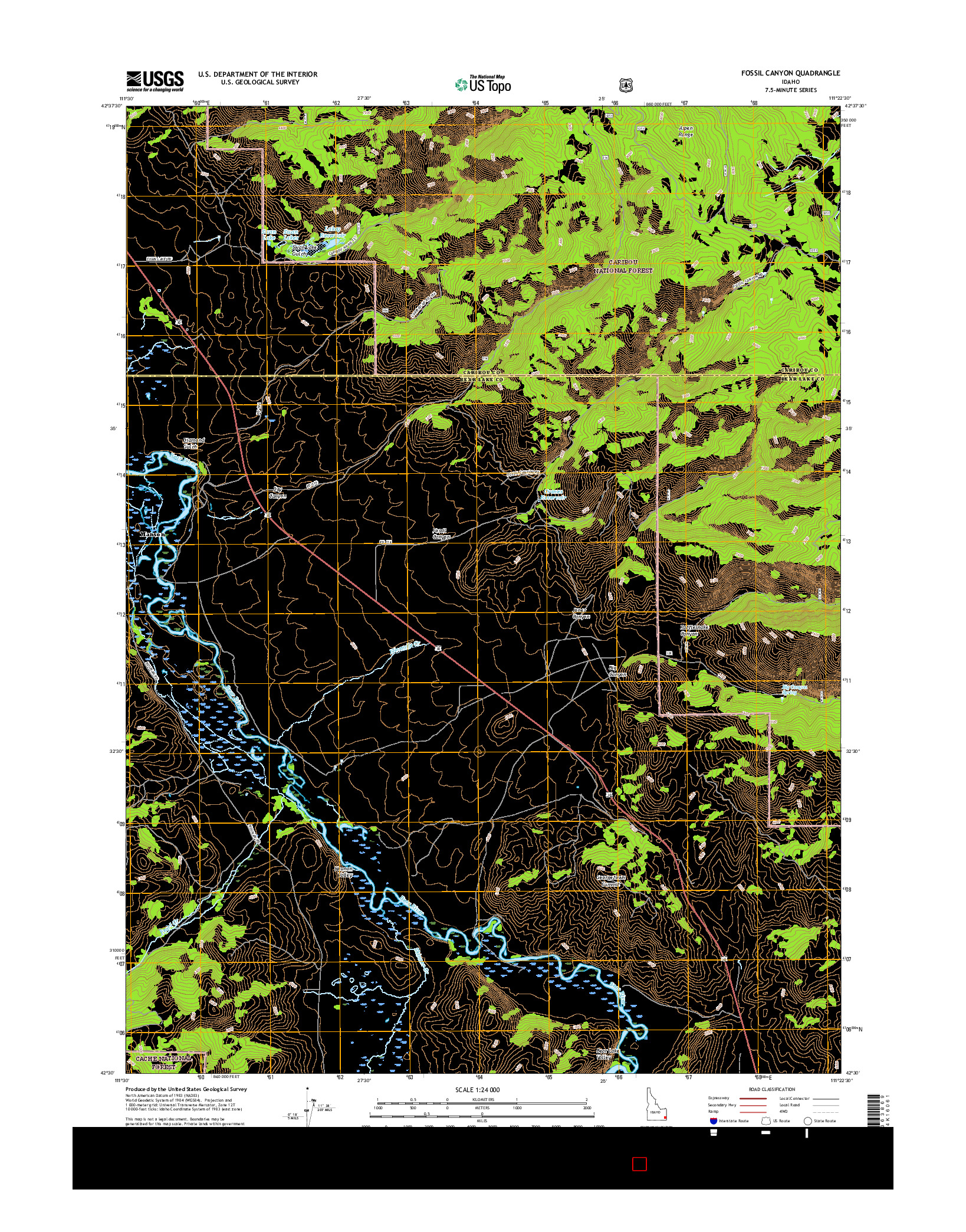 USGS US TOPO 7.5-MINUTE MAP FOR FOSSIL CANYON, ID 2017