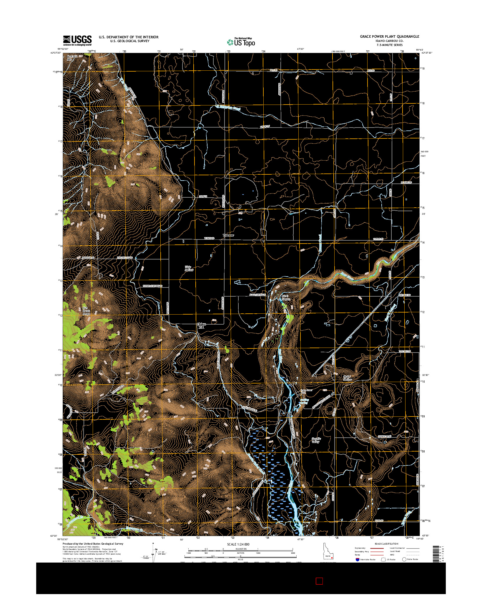 USGS US TOPO 7.5-MINUTE MAP FOR GRACE POWER PLANT, ID 2017