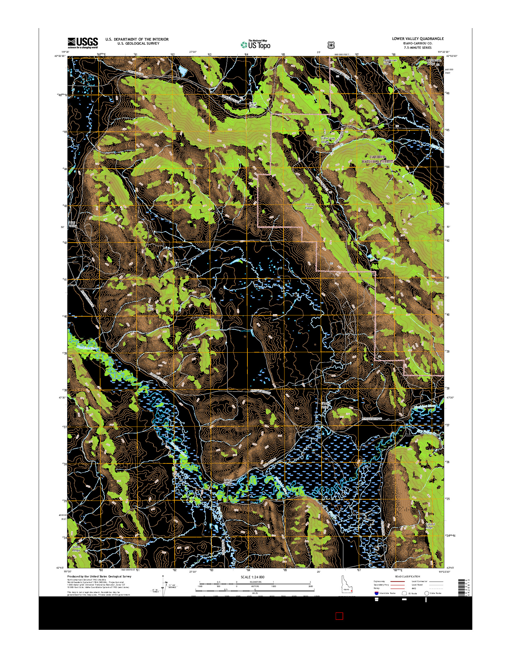 USGS US TOPO 7.5-MINUTE MAP FOR LOWER VALLEY, ID 2017