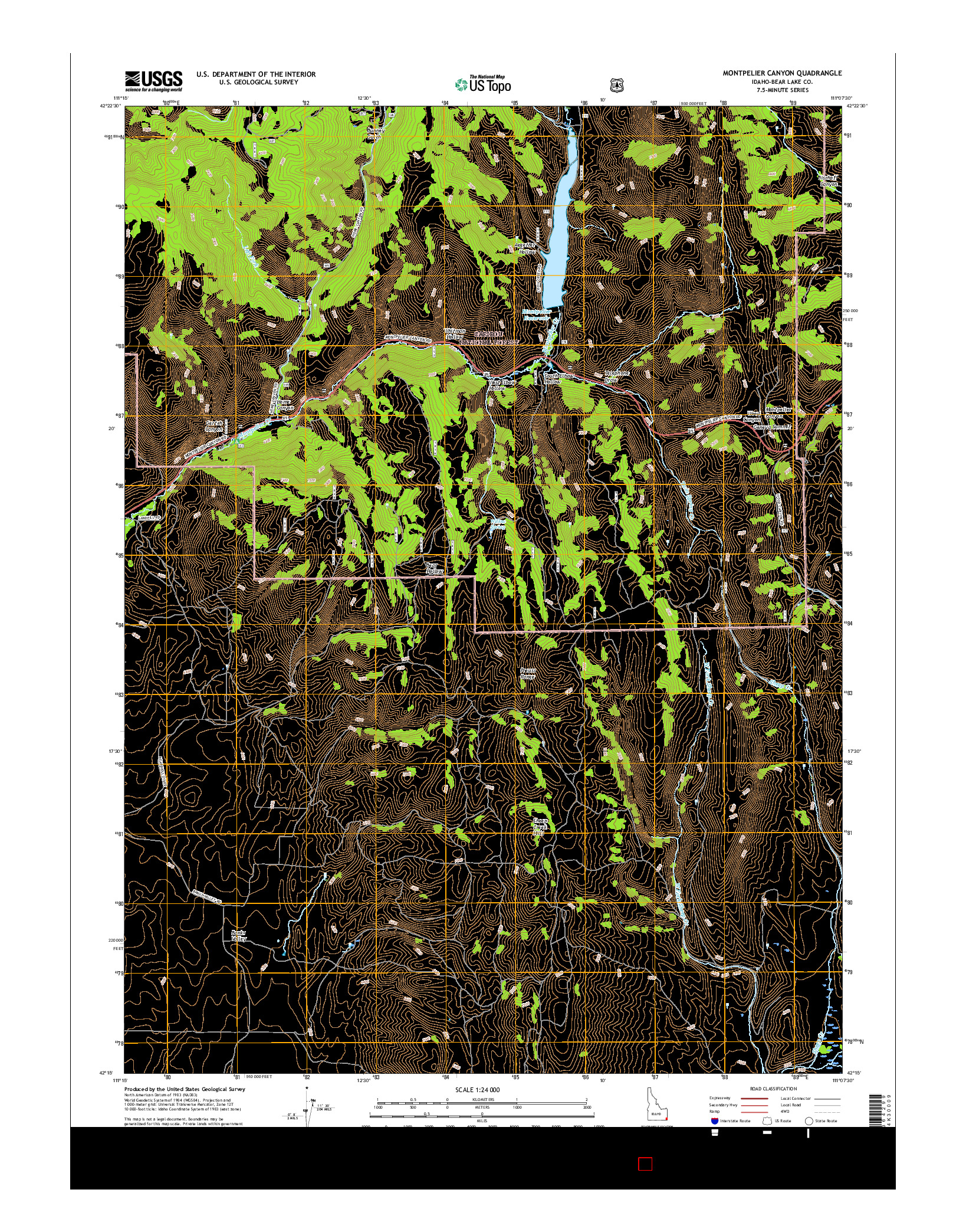 USGS US TOPO 7.5-MINUTE MAP FOR MONTPELIER CANYON, ID 2017
