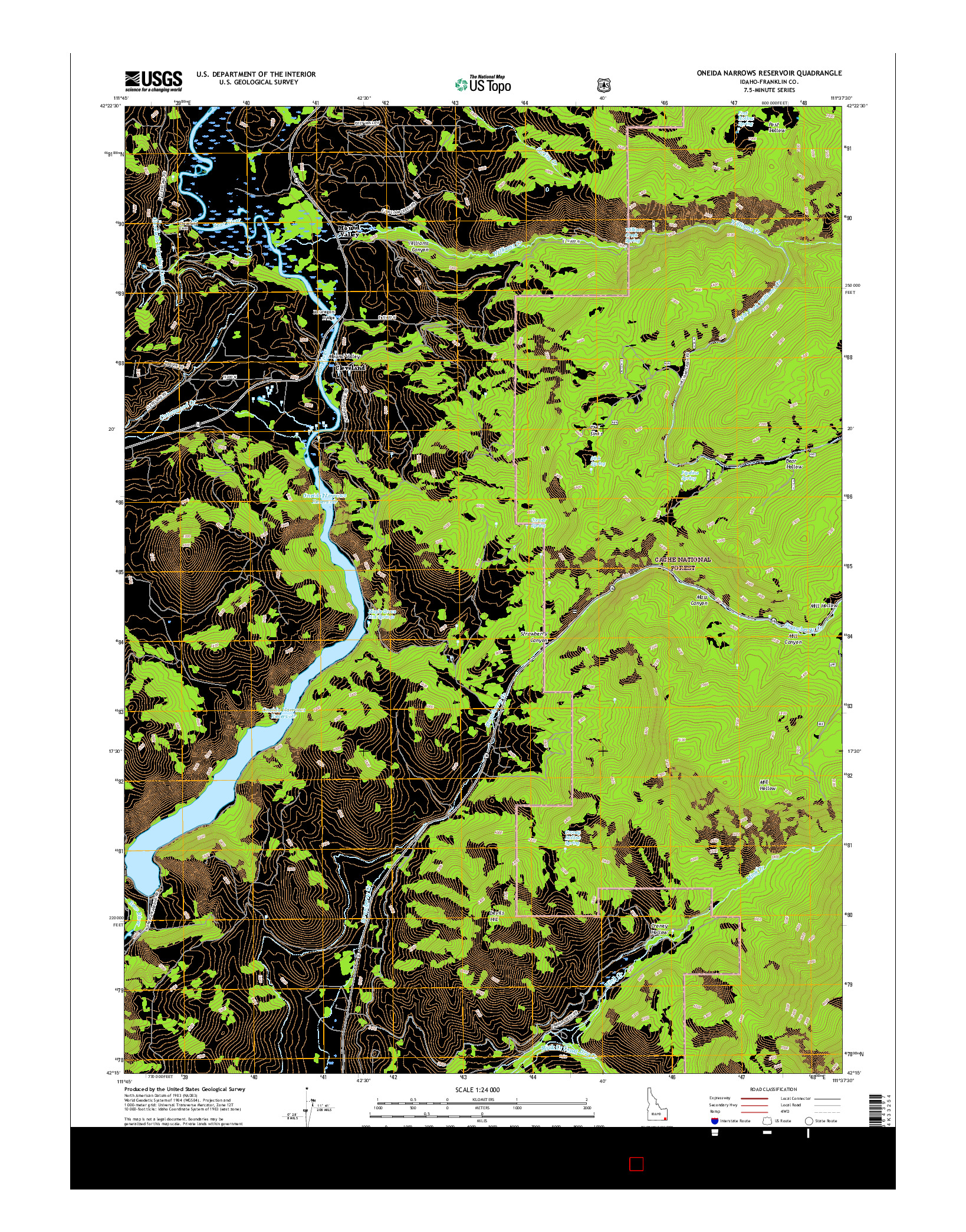 USGS US TOPO 7.5-MINUTE MAP FOR ONEIDA NARROWS RESERVOIR, ID 2017