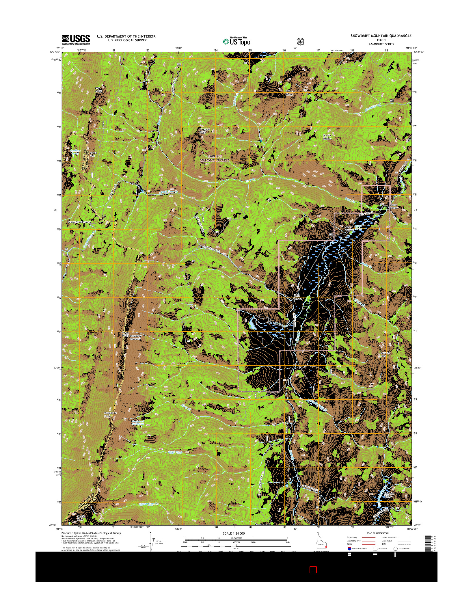 USGS US TOPO 7.5-MINUTE MAP FOR SNOWDRIFT MOUNTAIN, ID 2017