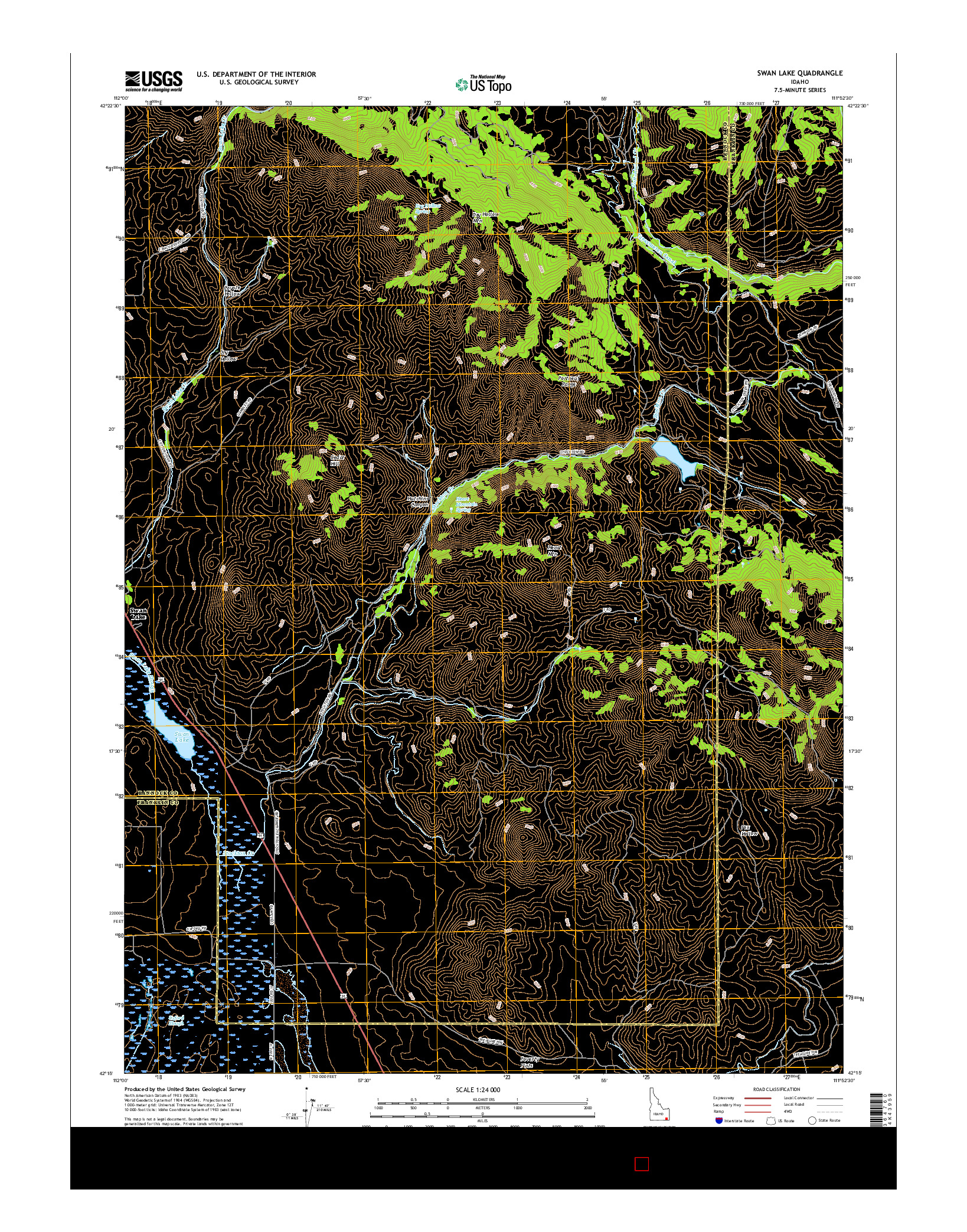 USGS US TOPO 7.5-MINUTE MAP FOR SWAN LAKE, ID 2017