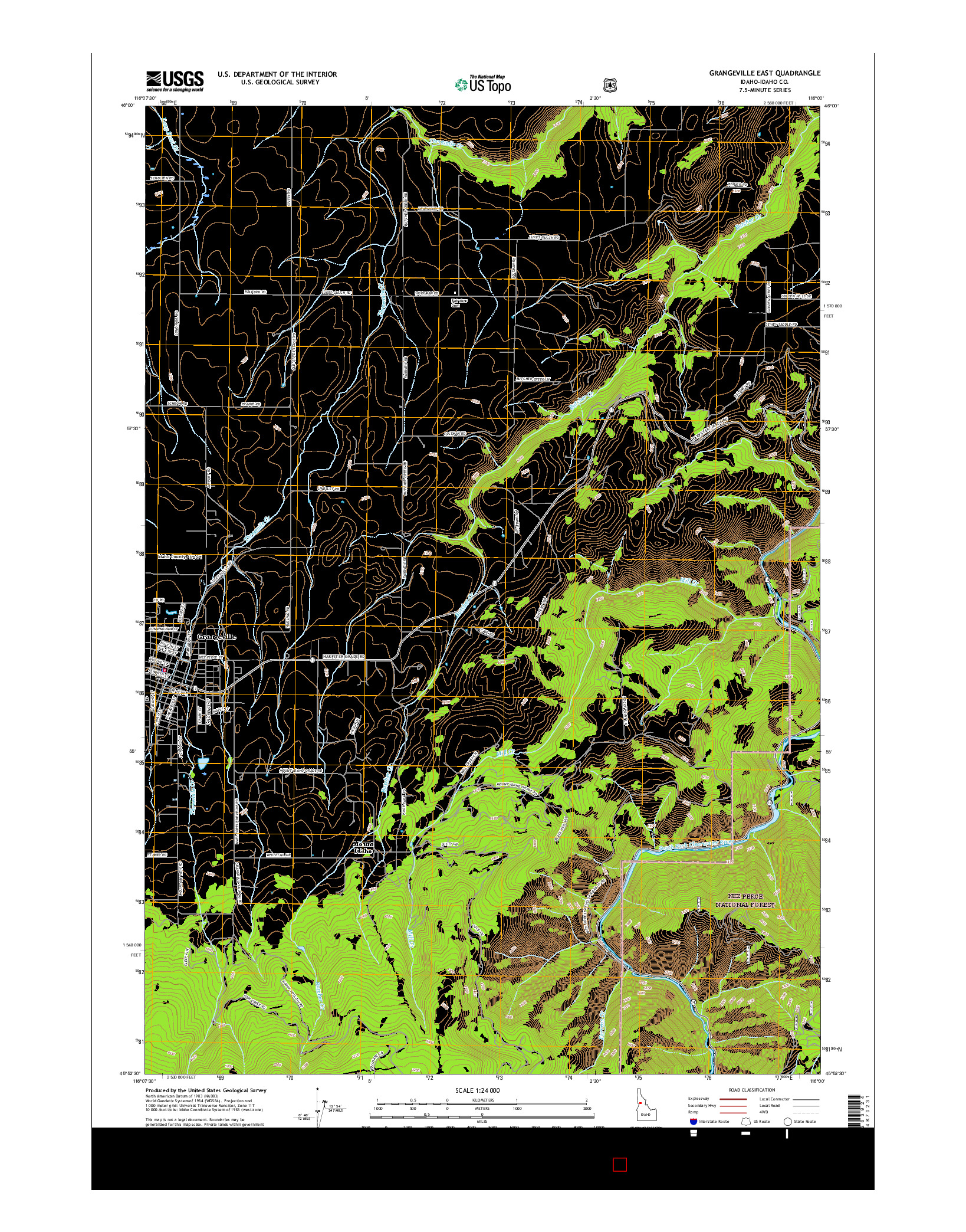 USGS US TOPO 7.5-MINUTE MAP FOR GRANGEVILLE EAST, ID 2017