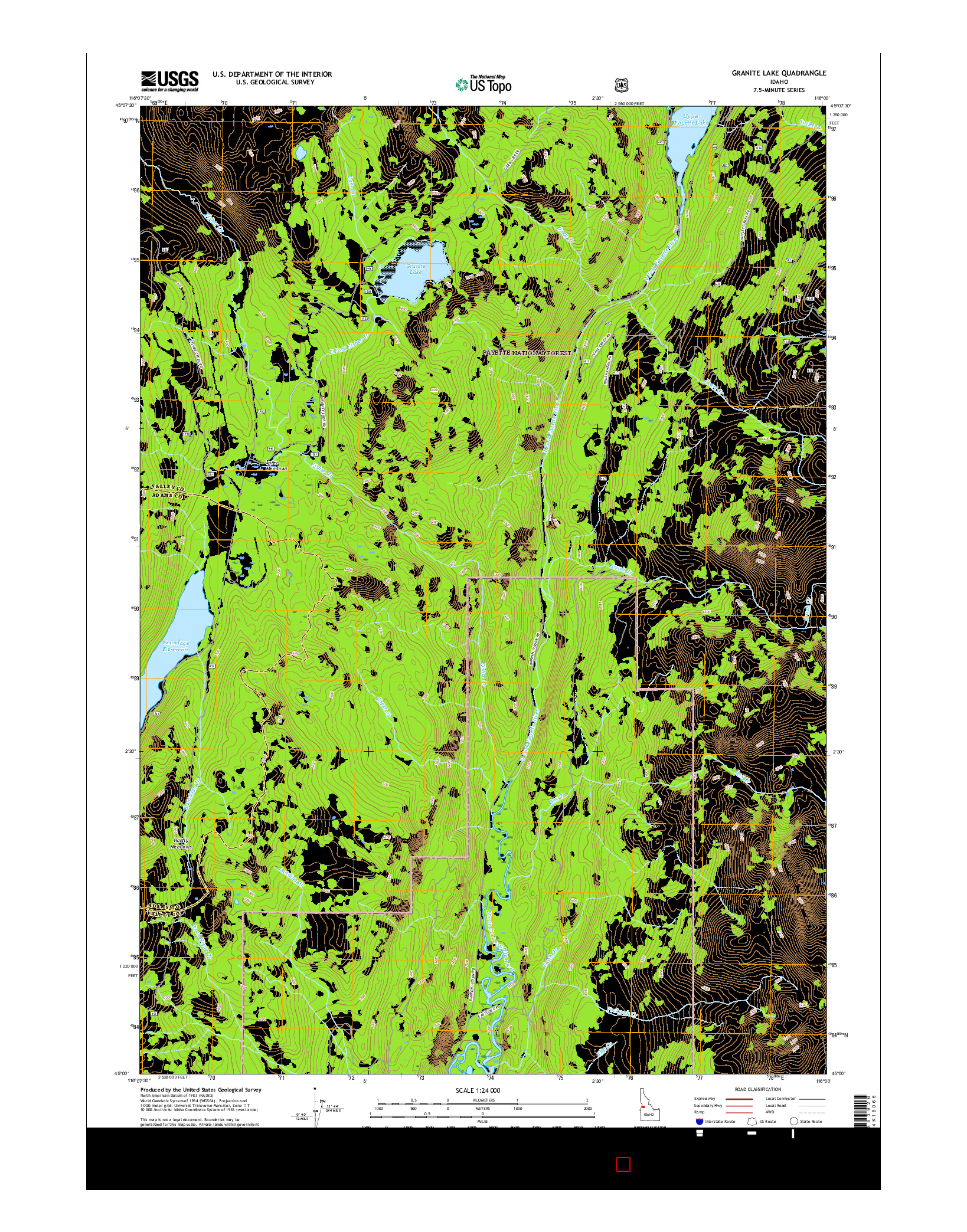 USGS US TOPO 7.5-MINUTE MAP FOR GRANITE LAKE, ID 2017