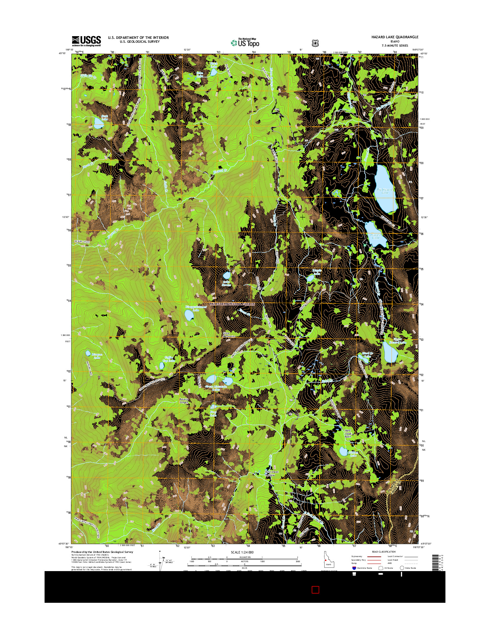 USGS US TOPO 7.5-MINUTE MAP FOR HAZARD LAKE, ID 2017