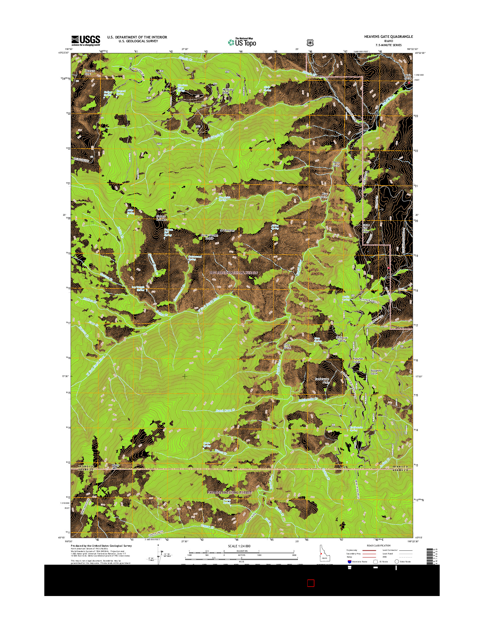 USGS US TOPO 7.5-MINUTE MAP FOR HEAVENS GATE, ID 2017