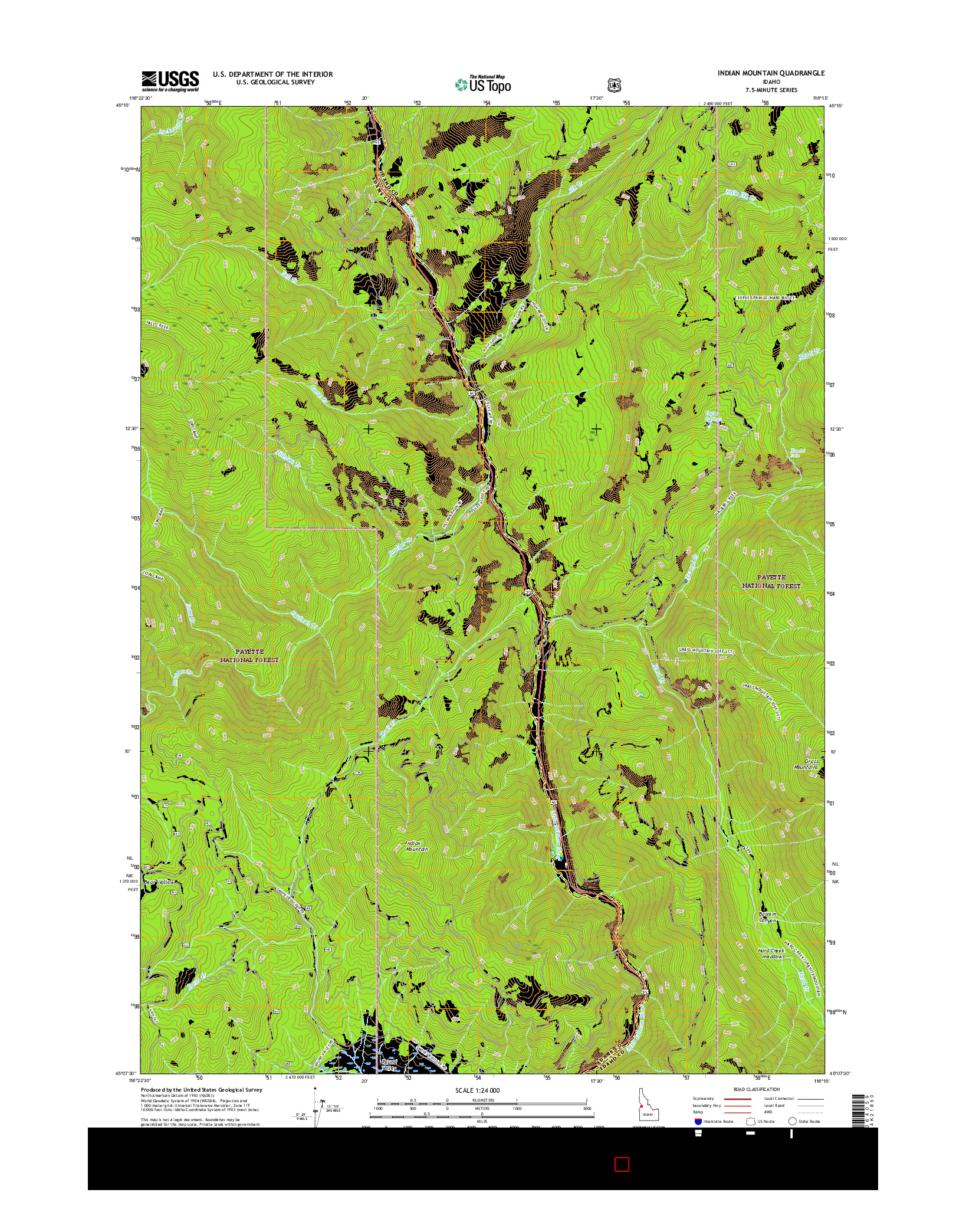 USGS US TOPO 7.5-MINUTE MAP FOR INDIAN MOUNTAIN, ID 2017