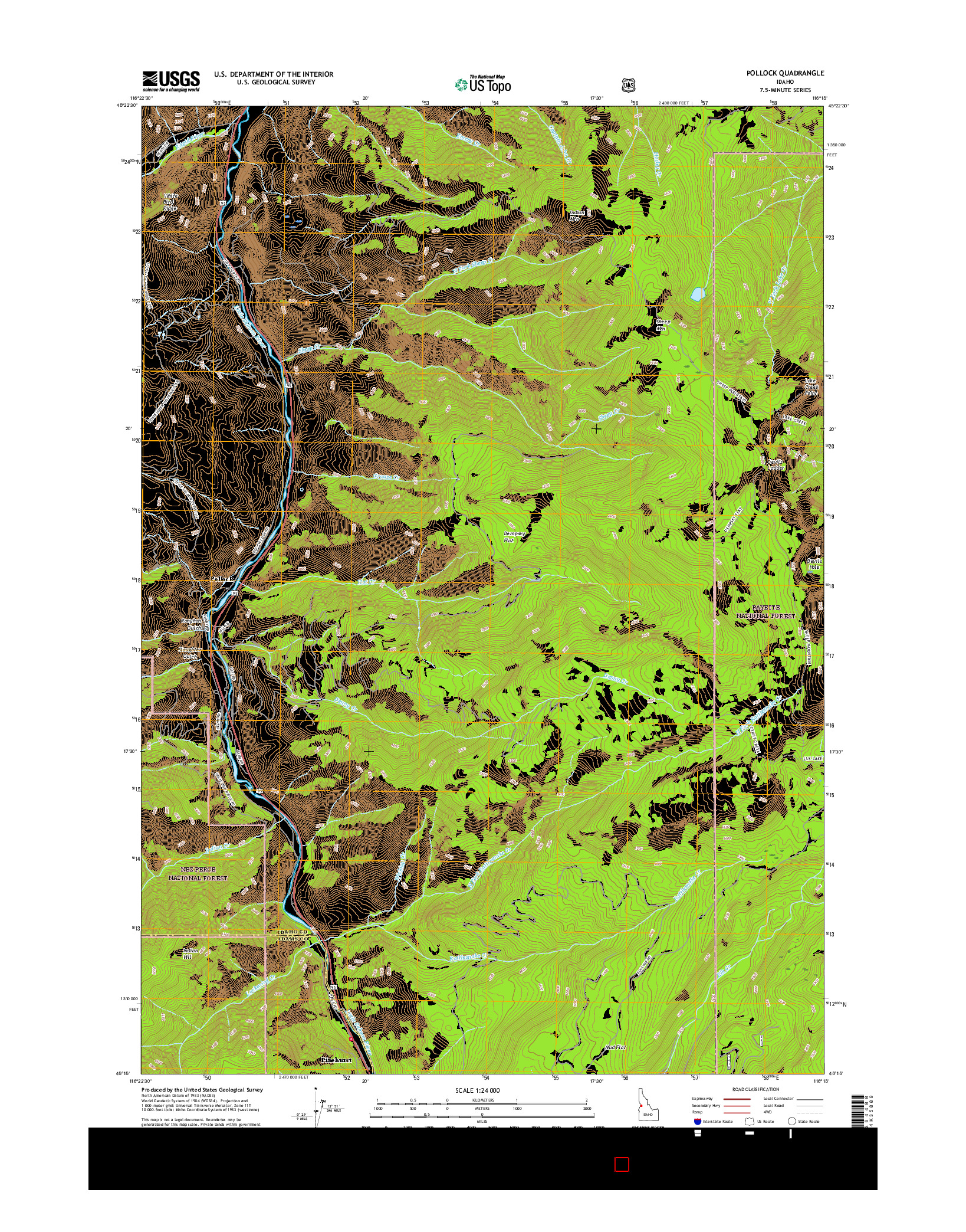 USGS US TOPO 7.5-MINUTE MAP FOR POLLOCK, ID 2017