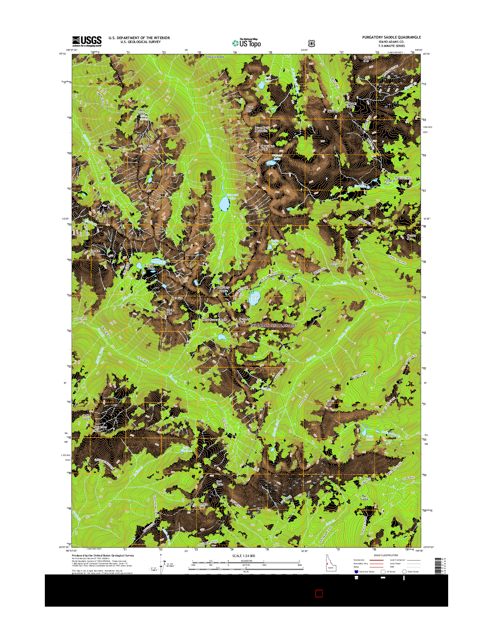 USGS US TOPO 7.5-MINUTE MAP FOR PURGATORY SADDLE, ID 2017