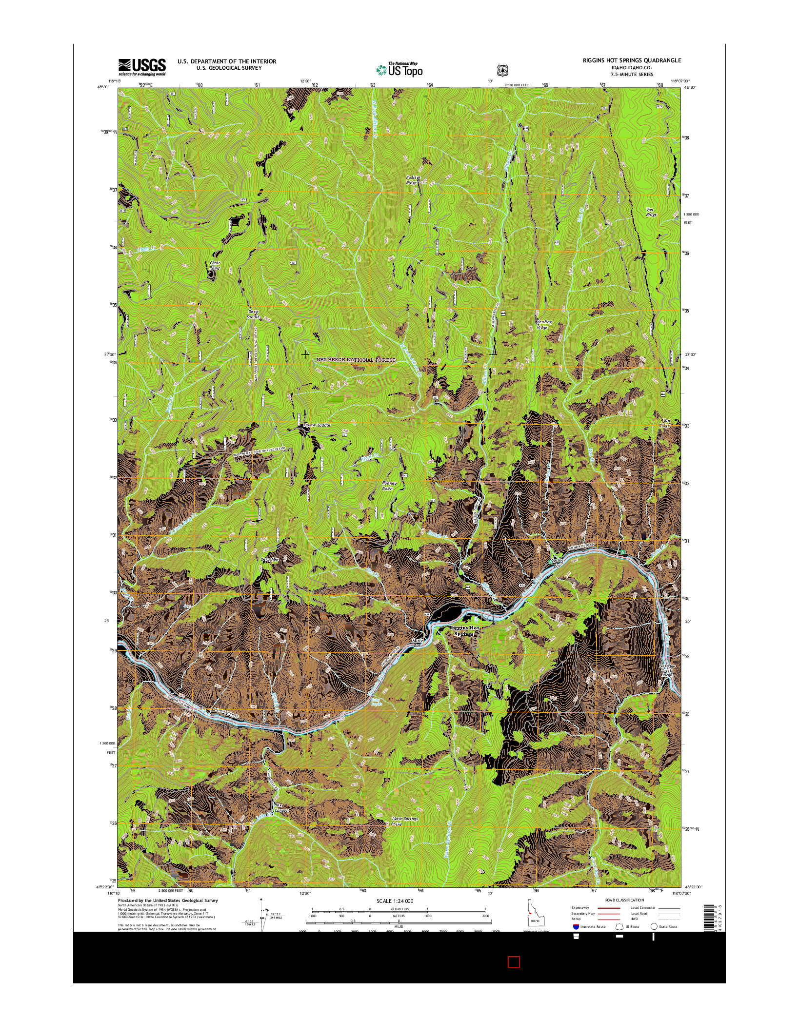 USGS US TOPO 7.5-MINUTE MAP FOR RIGGINS HOT SPRINGS, ID 2017