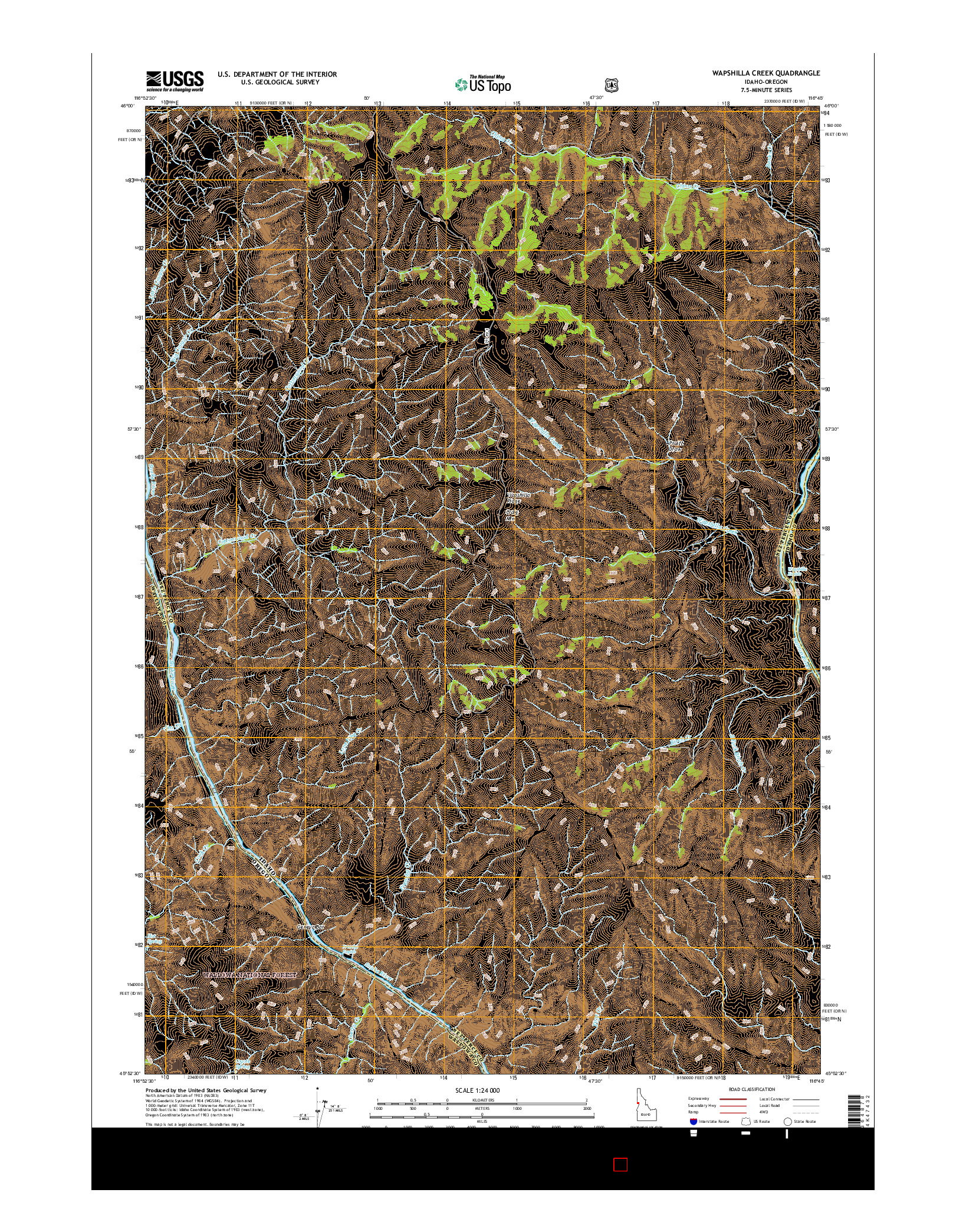 USGS US TOPO 7.5-MINUTE MAP FOR WAPSHILLA CREEK, ID-OR 2017