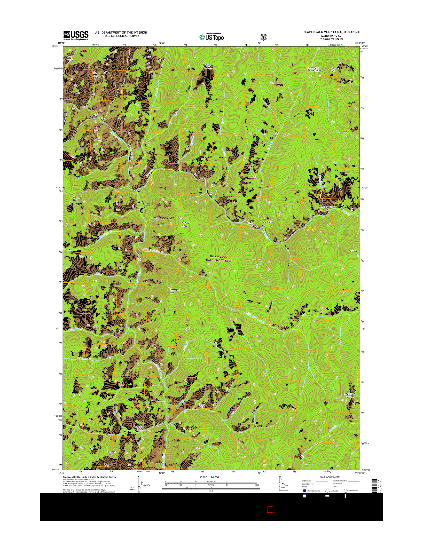 USGS US TOPO 7.5-MINUTE MAP FOR BEAVER JACK MOUNTAIN, ID 2017