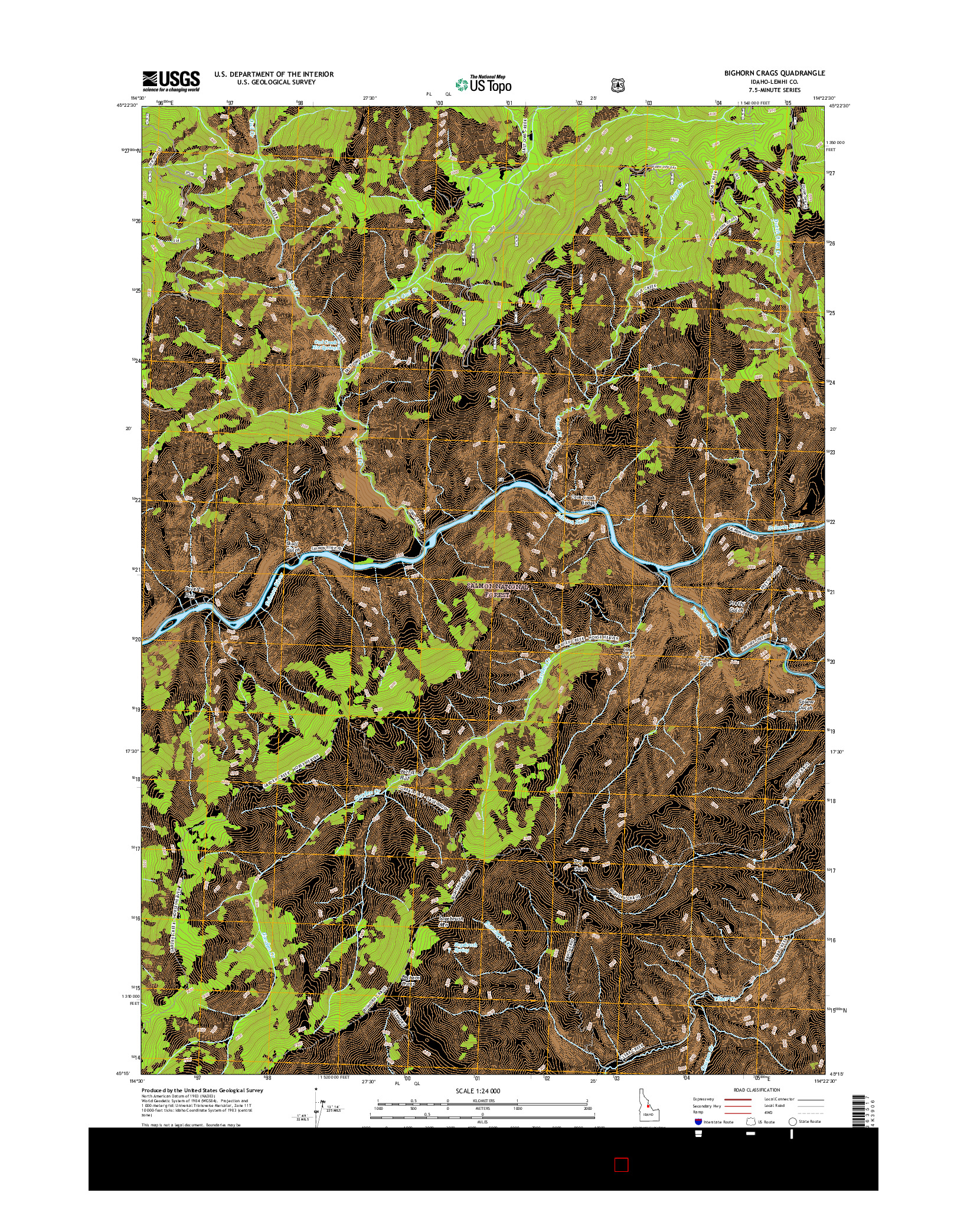 USGS US TOPO 7.5-MINUTE MAP FOR BIGHORN CRAGS, ID 2017