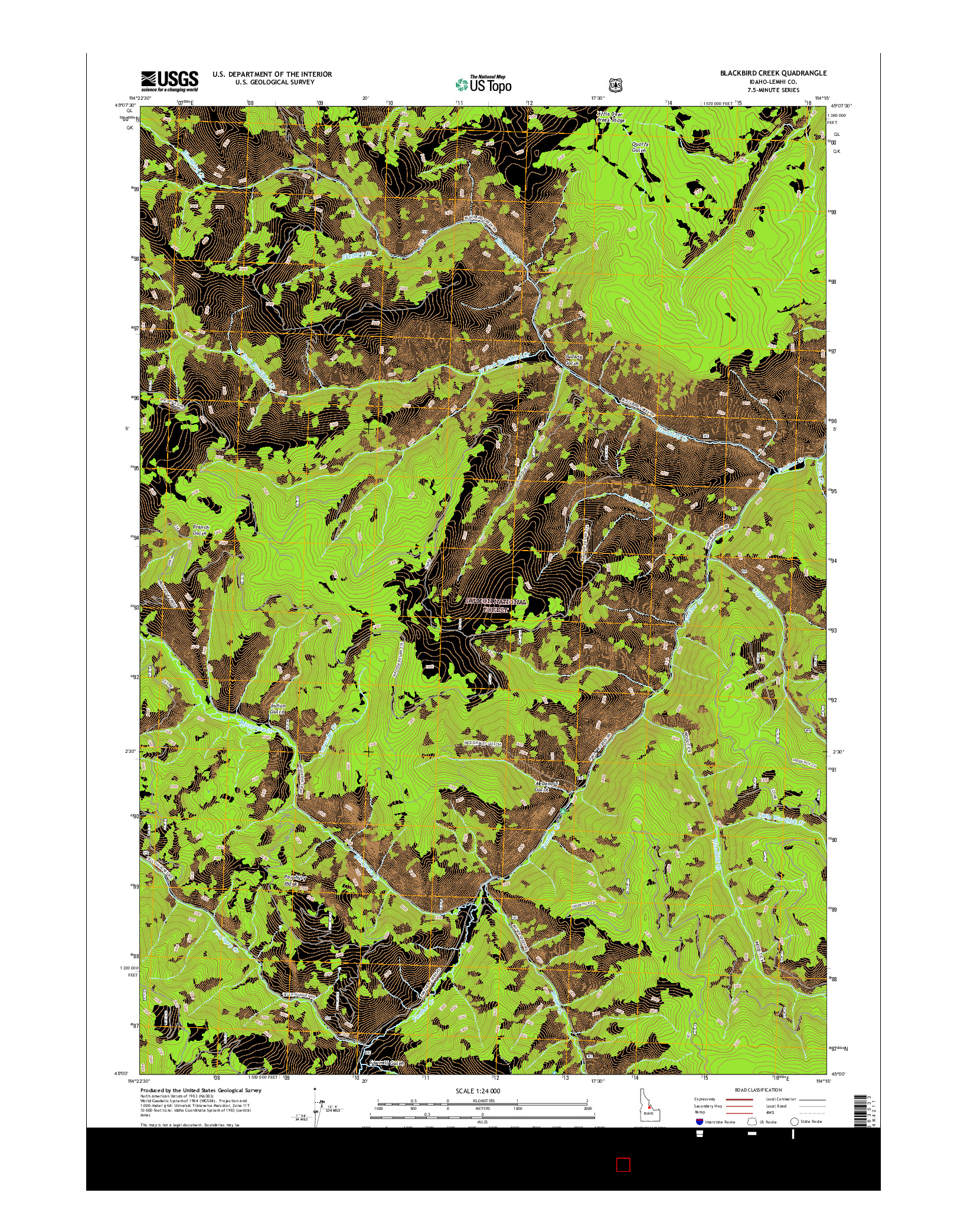 USGS US TOPO 7.5-MINUTE MAP FOR BLACKBIRD CREEK, ID 2017