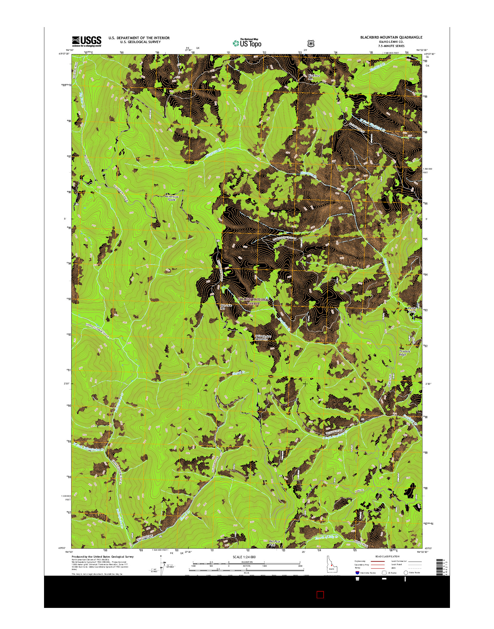 USGS US TOPO 7.5-MINUTE MAP FOR BLACKBIRD MOUNTAIN, ID 2017